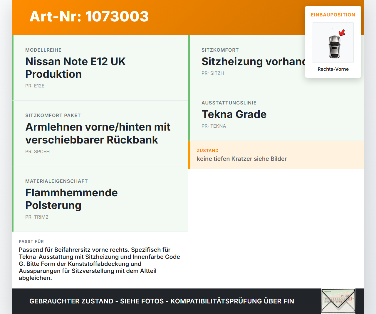 Nissan Note E12 13-17 5T Abdeckung Blende für Sitz Beifahrersitz Rechts Vorne Aussen Nissan Note E12 13-17... Vorschau 3