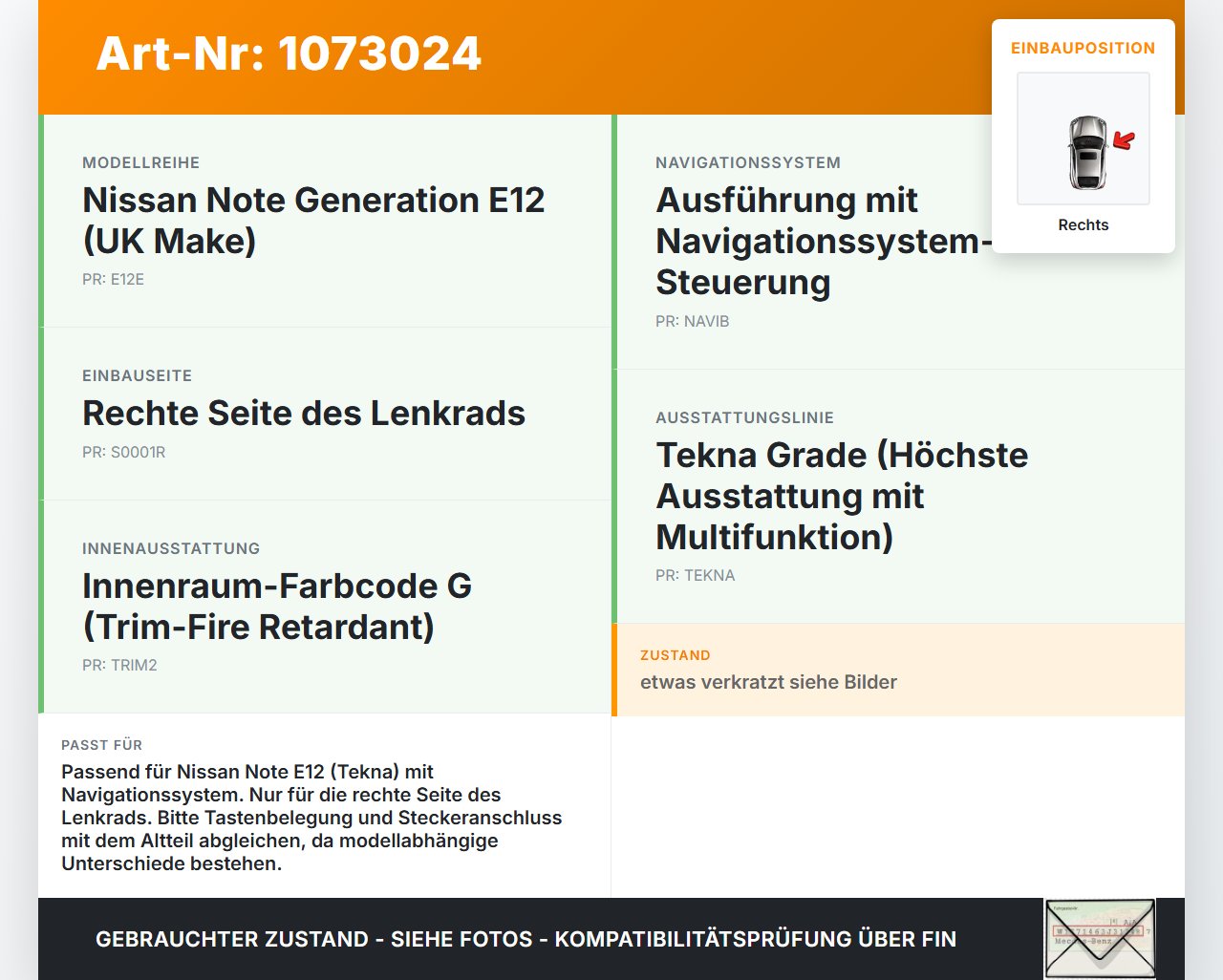 Nissan Note E12 13-17 Lenkradschalter Multifunktionstasten Schalter für Lenkrad Rechts Nissan Note E12 13-17... Vorschau 3