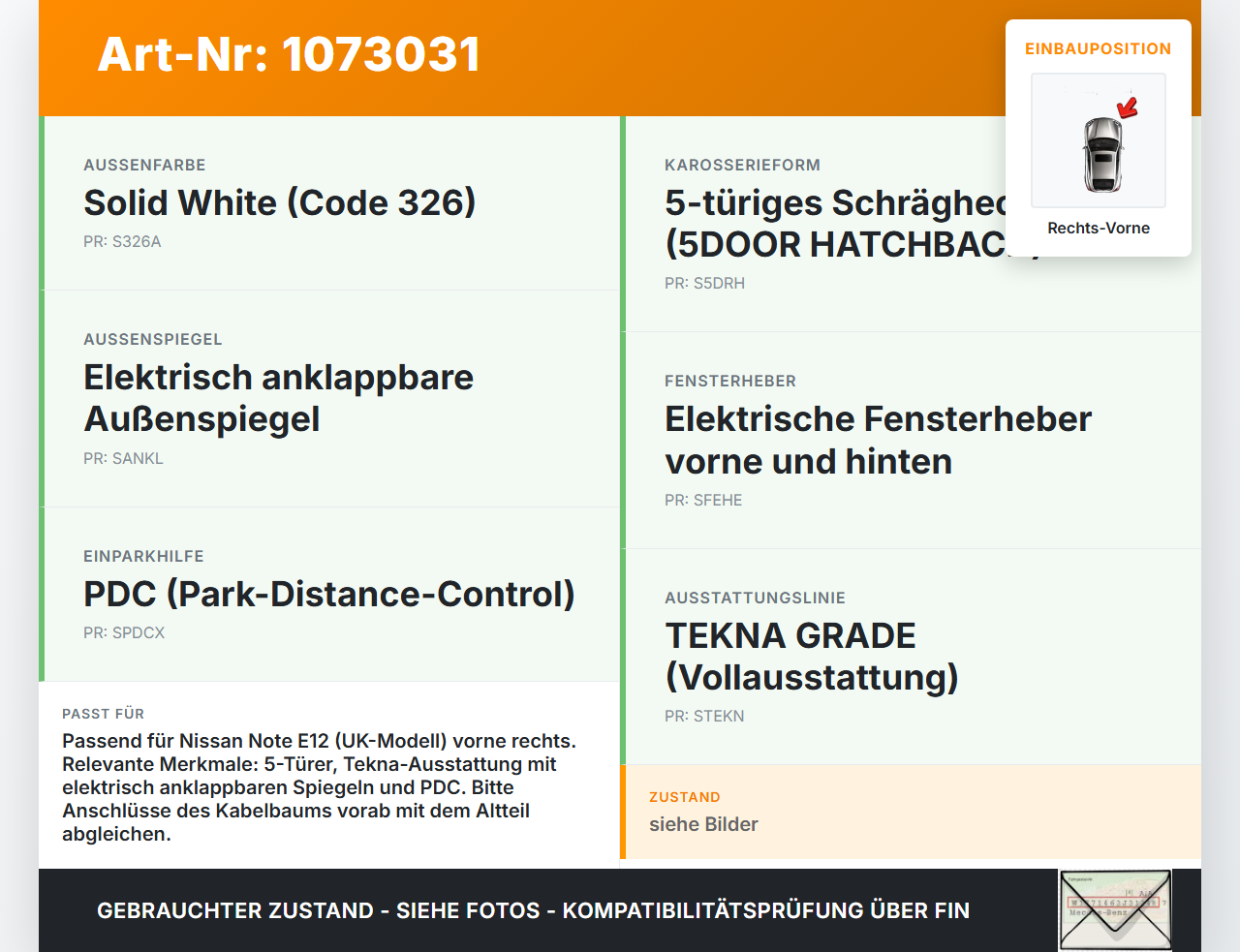 Nissan Note E12 13-17 5T Kabelbaum für Tür und Fensterheber Rechts Vorne Nissan Note E12 13-17 25.02.2016... Vorschau 3