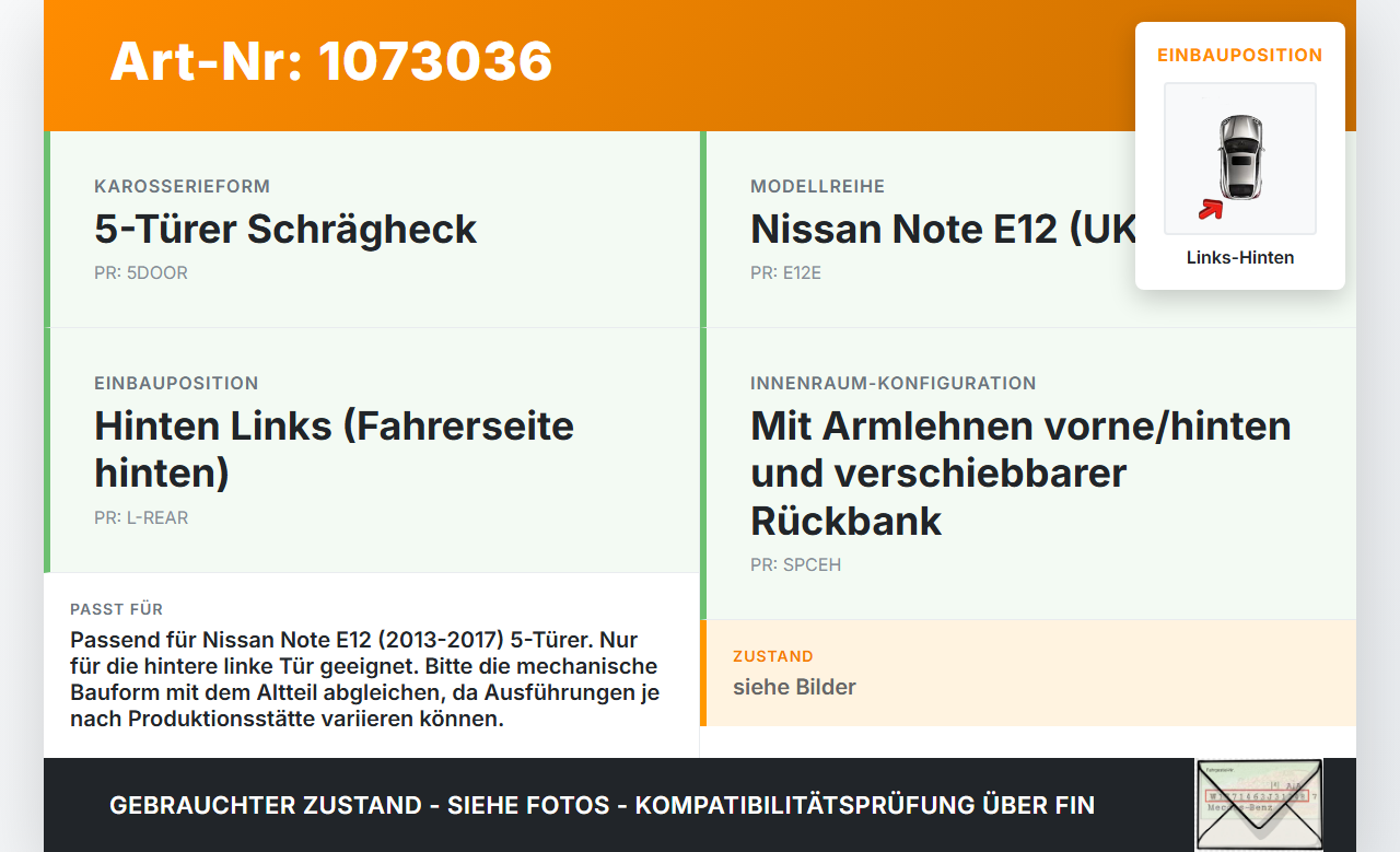 Nissan Note E12 13-17 5T Türfangband  Türbremse Türanschlag Links Hinten Nissan Note E12 13-17 25.02.2016 gebraucht Vorschau 3