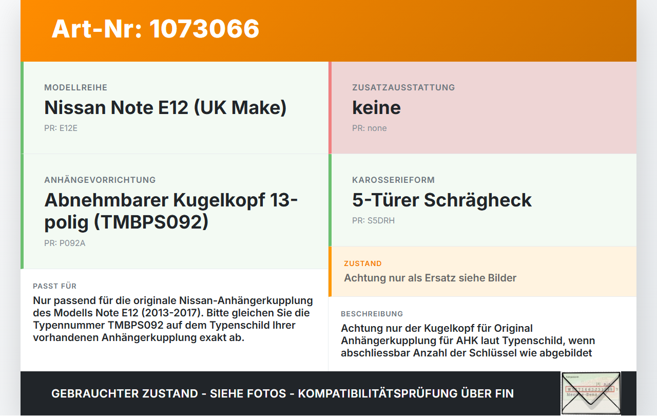 Nissan Note E12 13-17 5T Abnehmbarer Kugelkopf für  Anhängerkupplung AHK 13pol Nissan Note E12 13-17 25.02.2016... Vorschau 3