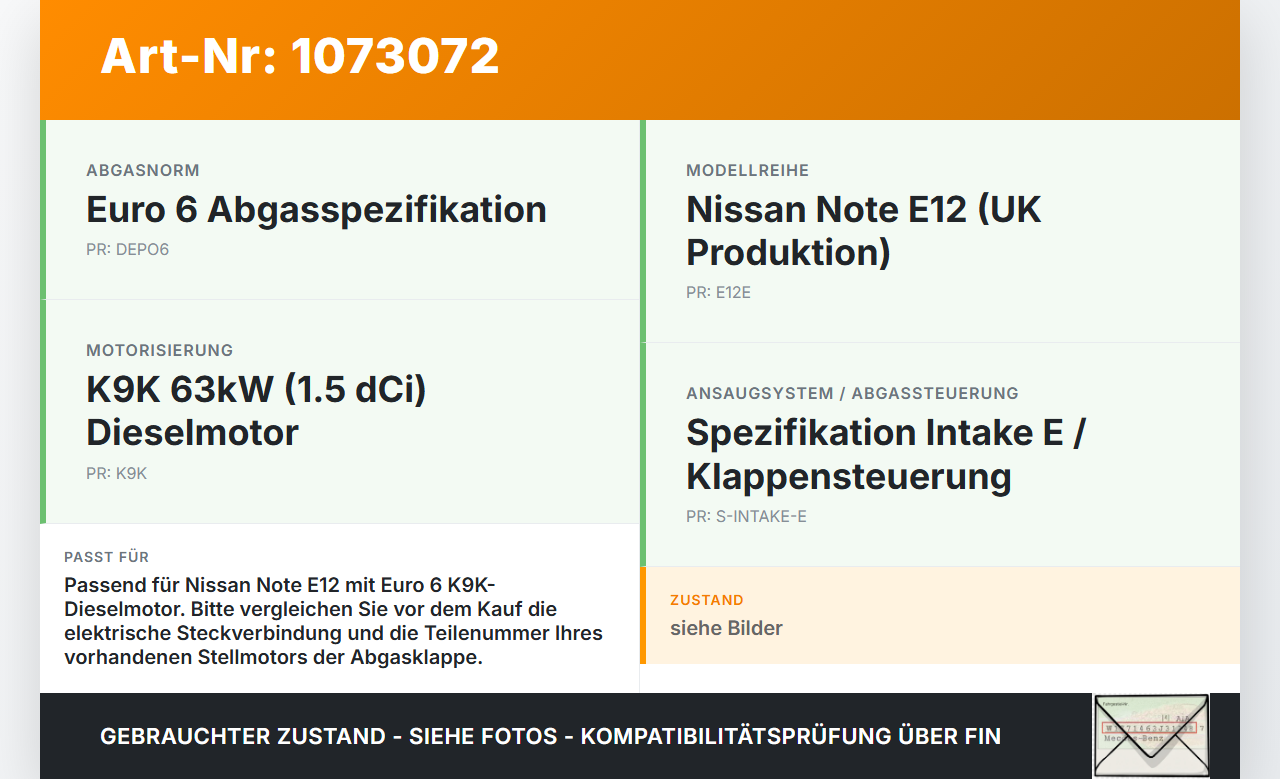 Nissan Note E12 13-17 Stellmotor Klappensteuerung für Abgasanlage Nissan Note E12 13-17 25.02.2016 gebraucht Vorschau 3