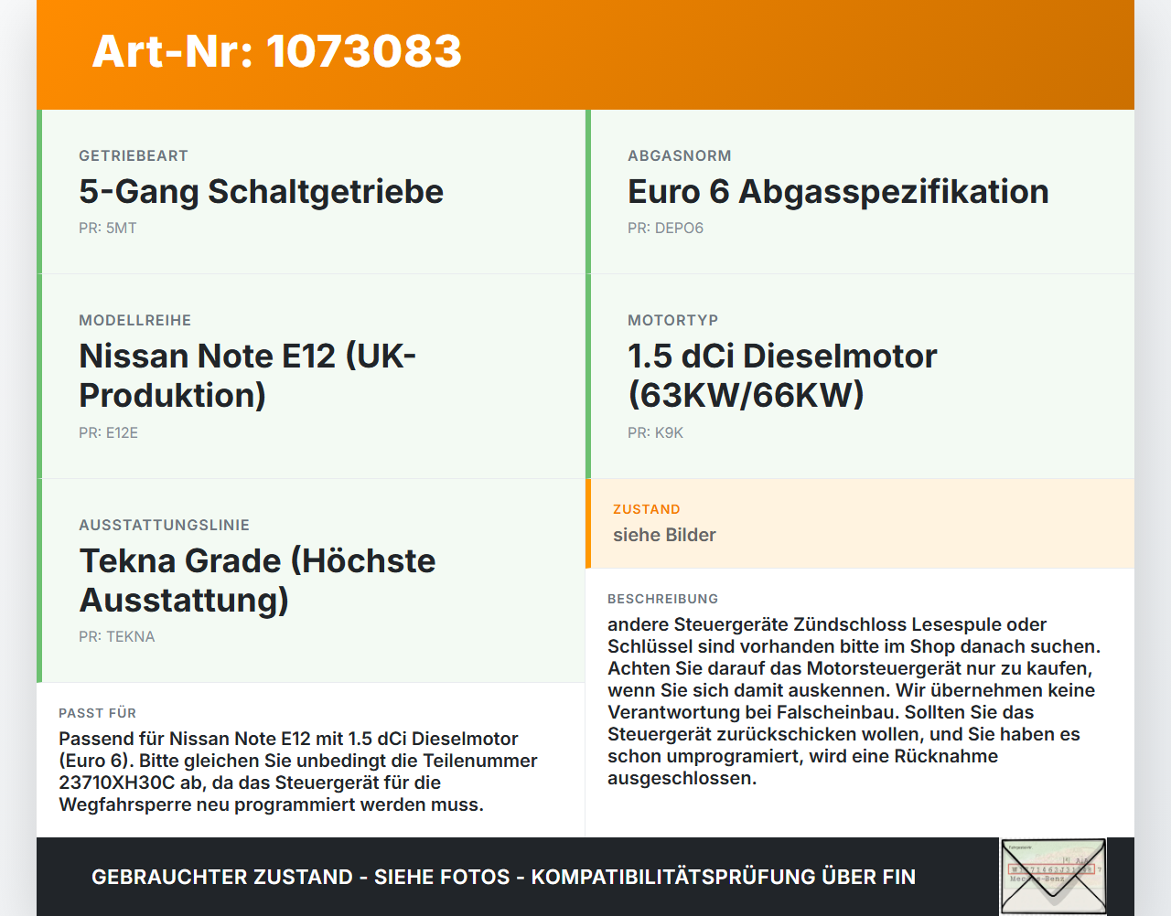 Nissan Note E12 13-17 1,5 66KW Motorsteuergerät Steuergerät Motor ECU Einspritzsteuergerät Nissan Note E12 13-17... Vorschau 3