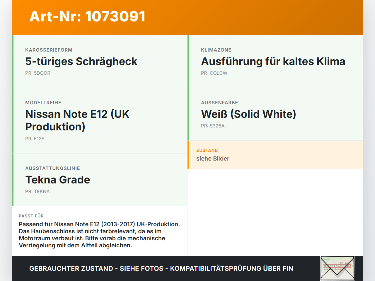 Nissan Note E12 13-17 Haubenschloss Motorhaubenschloss Schloss Nissan Note E12 13-17 25.02.2016 gebraucht Vorschau 3