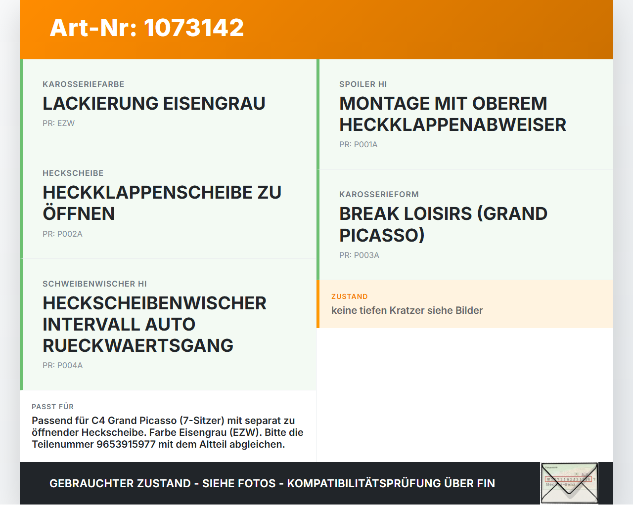 Citroen C4 Grand Picasso 06-10 Van Spoiler für Heckklappe EZW Citroen C4 Grand Picasso 06-10 12.11.2008 9653915977... Vorschau 3