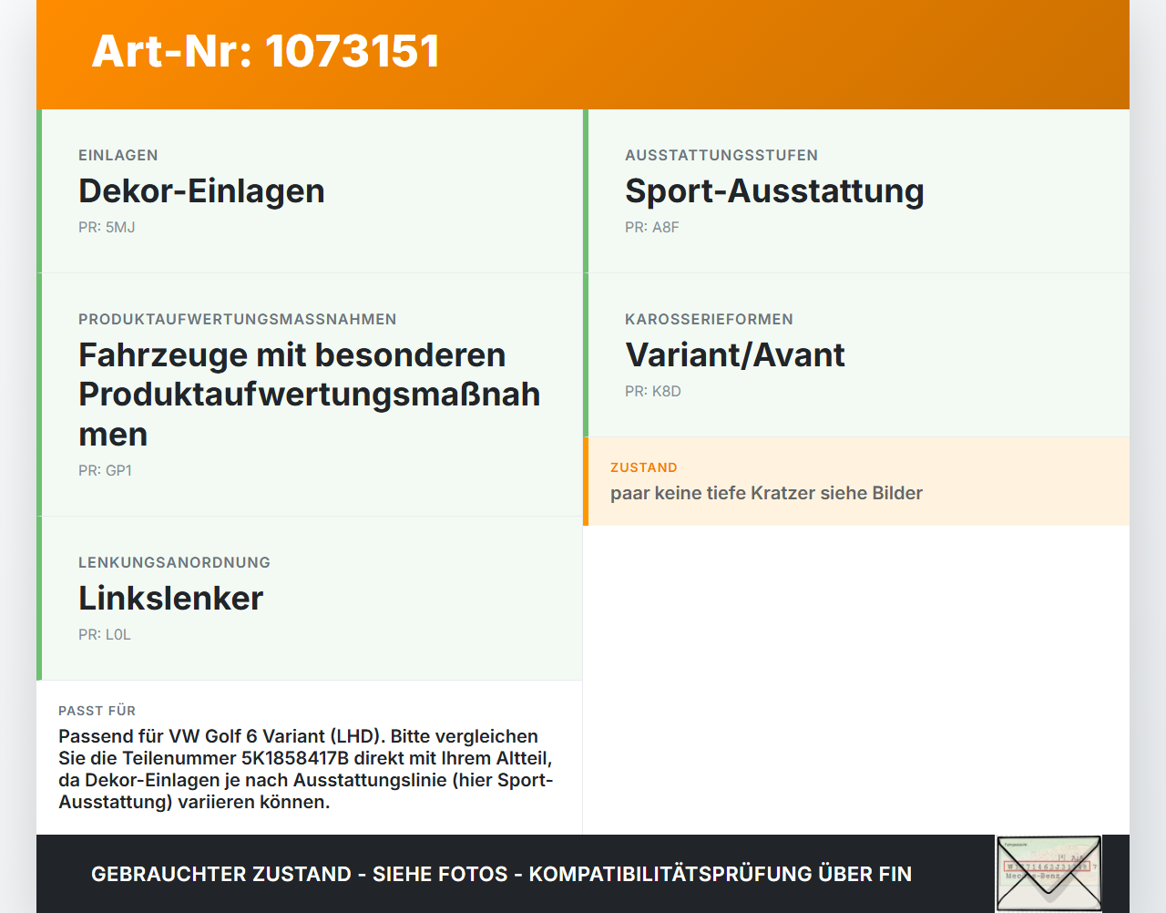 VW Golf 6 VI Variant 08-13 Blende für Armaturenbrett Abdeckung VW Golf 6 VI Variant 08-13 16.03.2011 5K1858417B... Vorschau 3