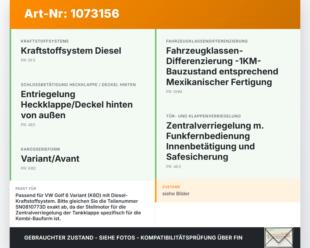 VW Golf 6 VI Variant 08-13 Tankdeckel Stellmotor Tankklappenmotor VW Golf 6 VI Variant 08-13 16.03.2011 5N0810773D... Vorschau 3