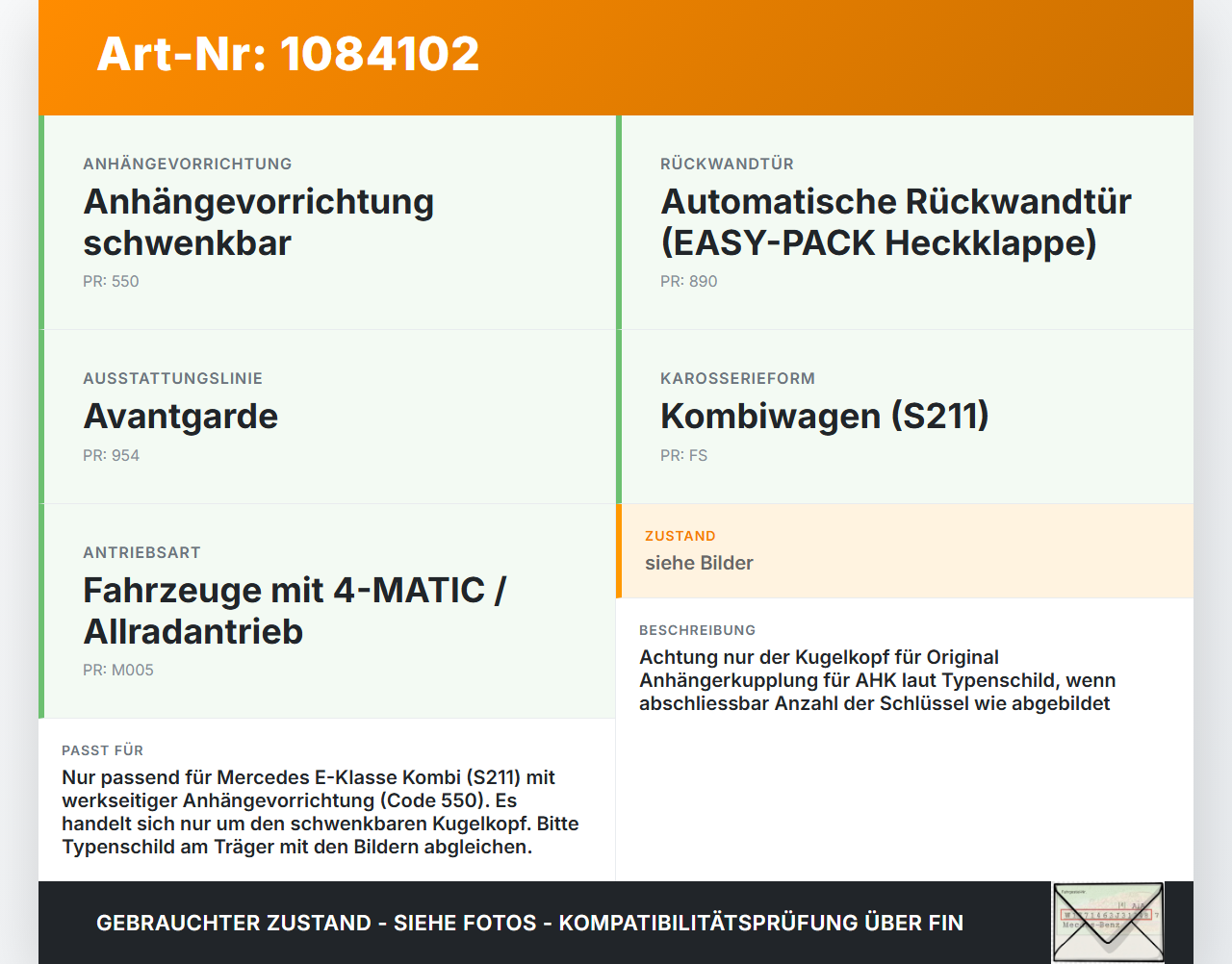 Mercedes S211 E500 02-06 Kombi Anhängerkupplung AHK 13pol Schwenkbar Orig. Oris Mercedes S211 E500 02-06 01.07.2004... Vorschau 3