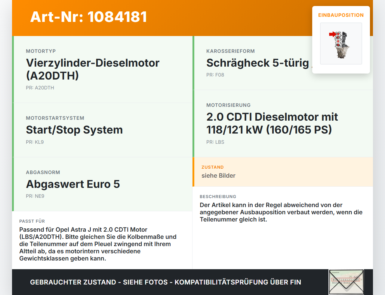 Opel Astra J GTC 11-18 CDTi 2,0 121KW A20DTH Kolben mit Pleuel Pleuelstange Motorkolben Zylinder D Pos D Opel Astra... Vorschau 3