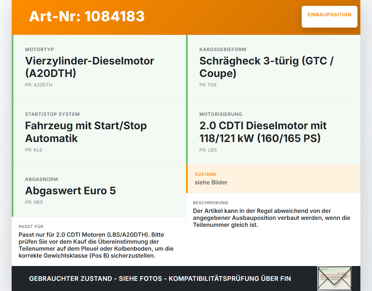 Opel Astra J GTC 11-18 CDTi 2,0 121KW A20DTH Kolben mit Pleuel Pleuelstange Motorkolben Pos B Opel Astra J GTC... Vorschau 3