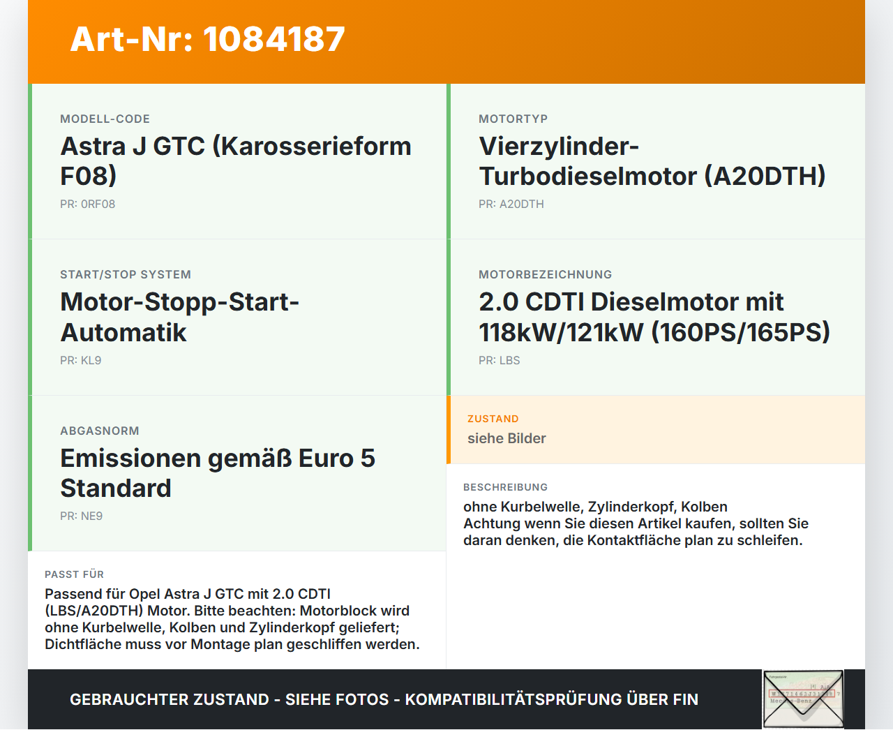 Opel Astra J GTC 11-18 CDTi 2,0 121KW A20DTH Motorblock Motor Kurbelgehäuse Zylinderkurbelgehäuse Opel Astra J GTC... Vorschau 3
