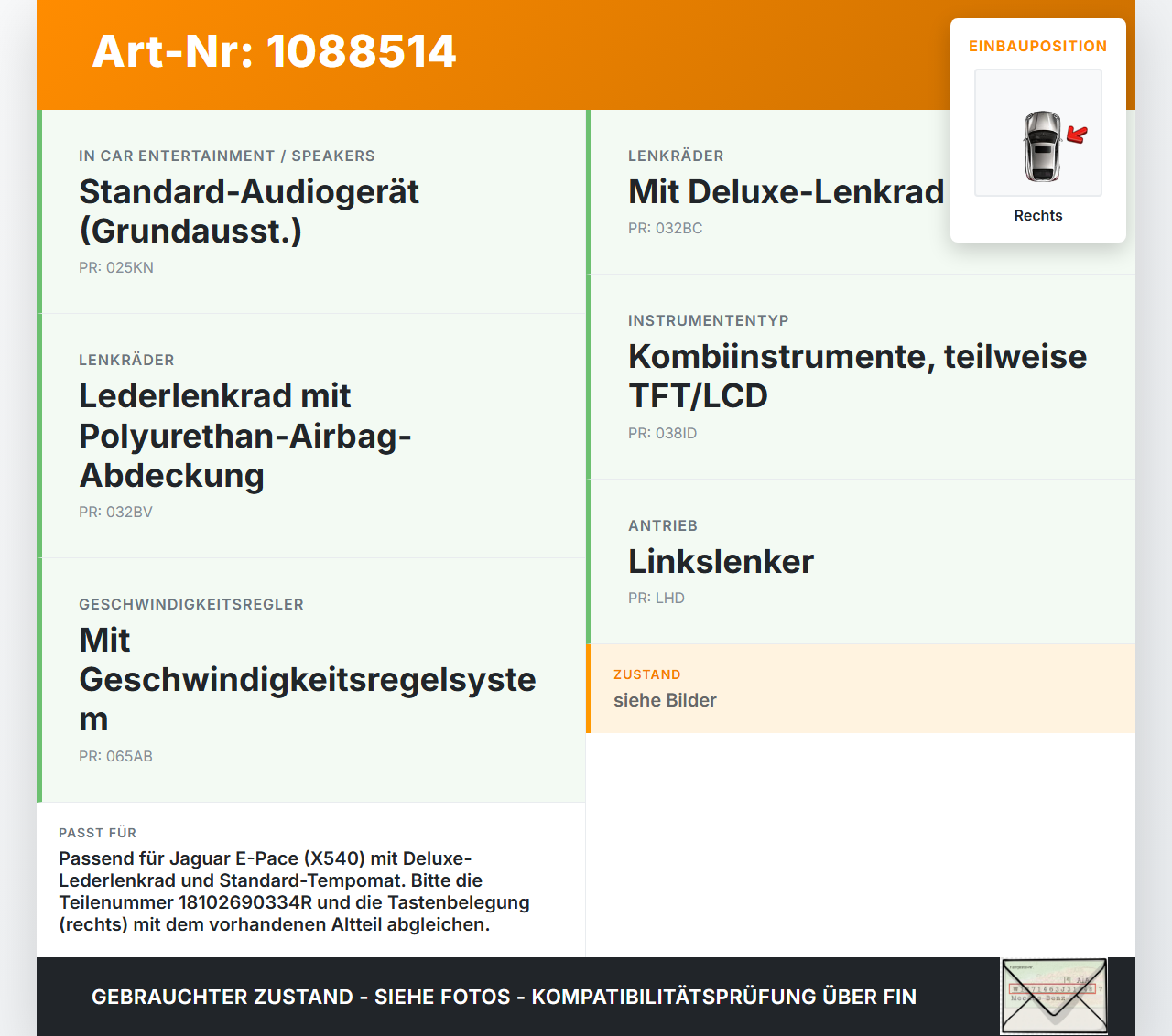 Jaguar E-Pace X540 Lenkradschalter Multifunktionstasten Schalter für Lenkrad Rechts Jaguar E-Pace X540 19.08.2019... Vorschau 3