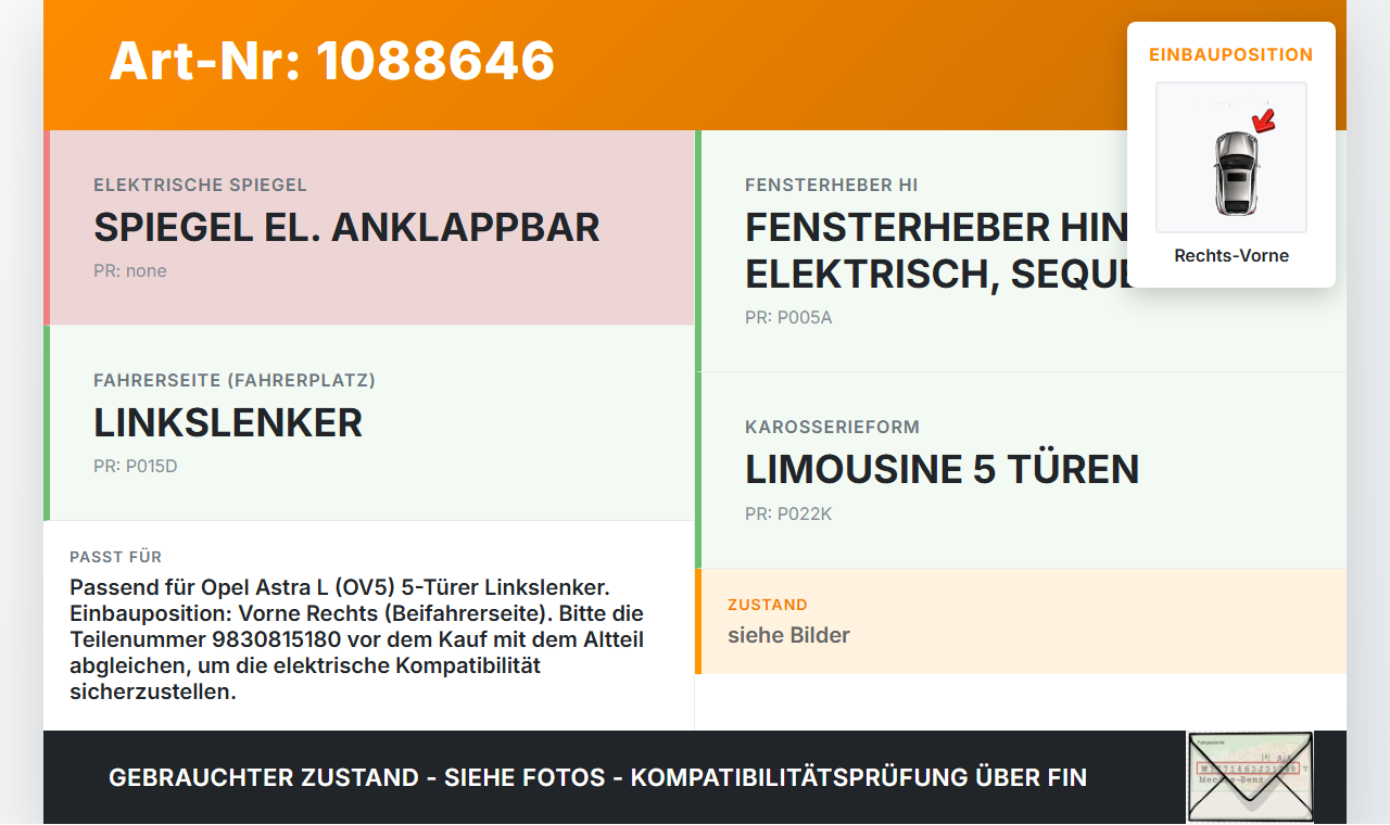 Opel Astra L 21-26 5T Fensterhebermotor mit Fensterheber Rechts Vorne Opel Astra L 21-26 27.04.2023 9830815180... Vorschau 3