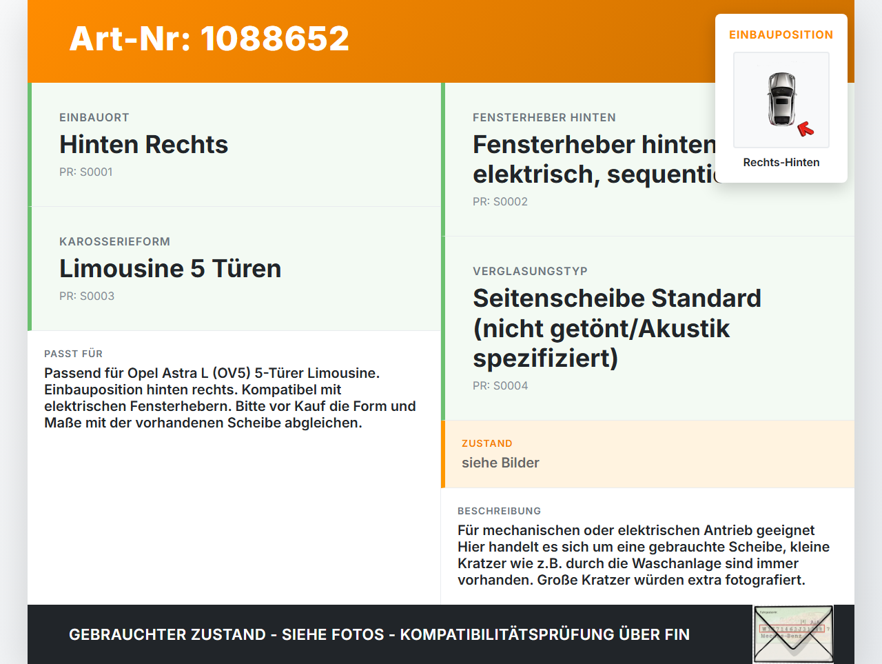 Opel Astra L 21-26 5T Seitenscheibe Türscheibe Fensterscheibe Scheibe Rechts Hinten Opel Astra L 21-26 27.04.2023... Vorschau 3