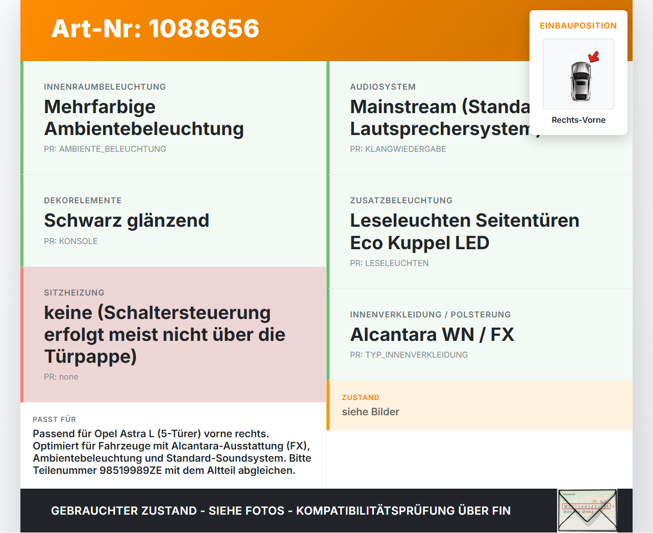 Opel Astra L 21-26 5T Türverkleidung Türpappe Rechts Vorne Opel Astra L 21-26 27.04.2023 98394344ZE 98519989ZE gebraucht Vorschau 3