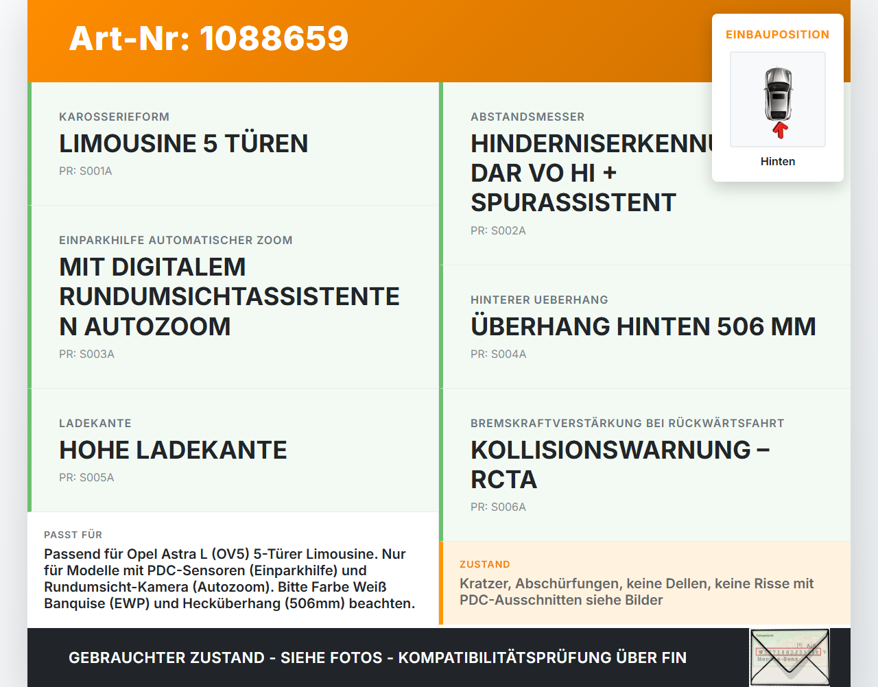 Opel Astra L 21-26 5T Stoßstange Stoßfänger Heckstosstange Hinten EWP Opel Astra L 21-26 27.04.2023 168418891T gebraucht Vorschau 3