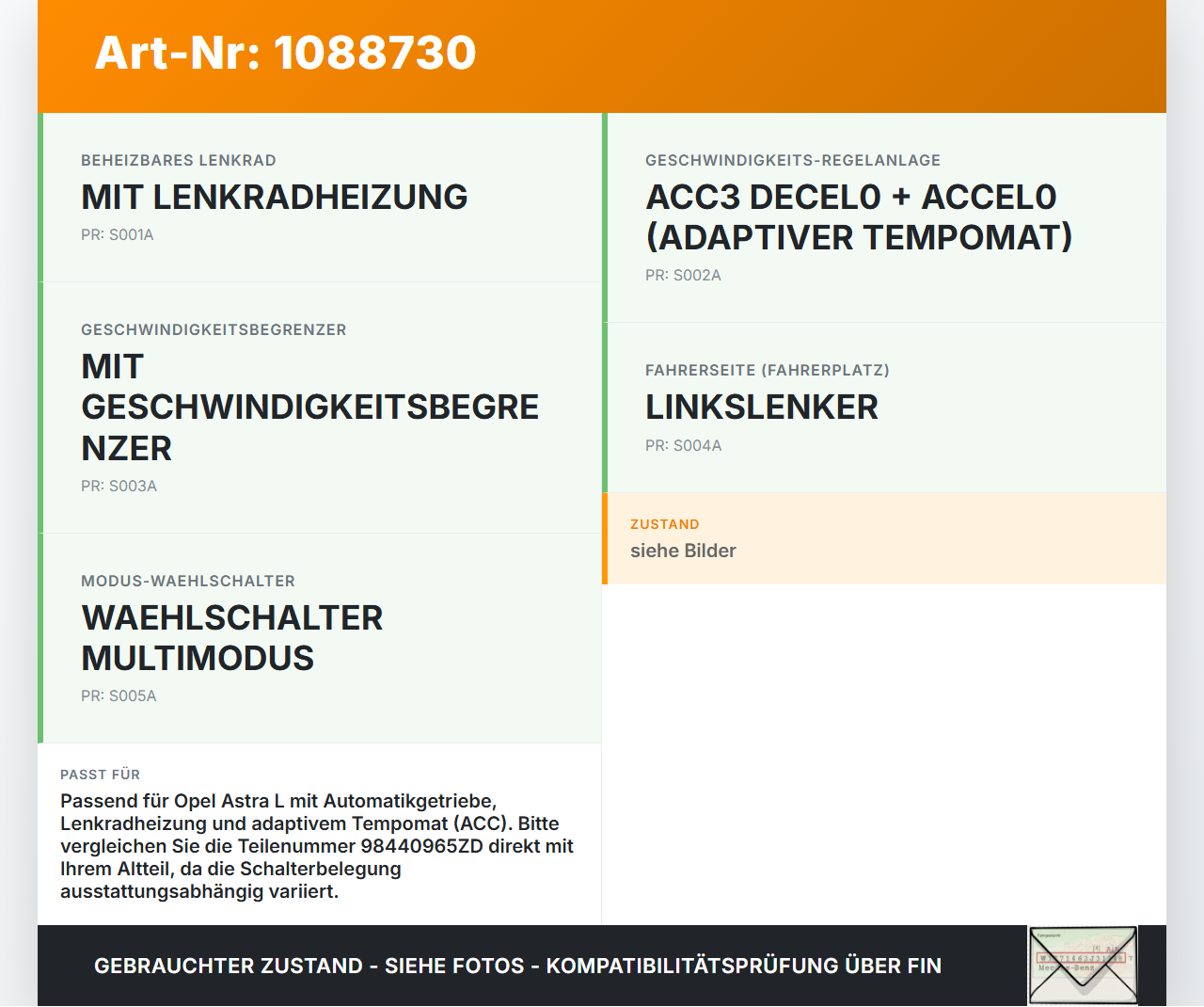 Opel Astra L 21-26 Gangwahlhebel Wählhebel Ganghebel Getriebegang Lenkstockschalter Opel Astra L 21-26 27.04.2023... Vorschau 3