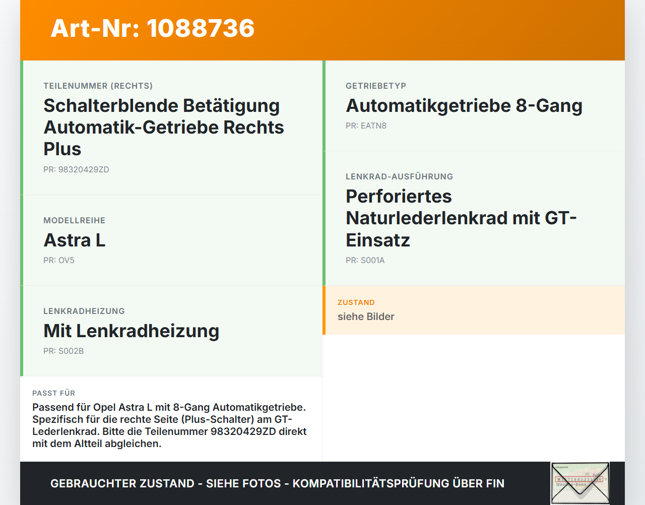Opel Astra L 21-26 Schaltwippe Schalter Plus für Lenkrad Opel Astra L 21-26 27.04.2023 98320429ZD 9832088380 gebraucht Vorschau 3