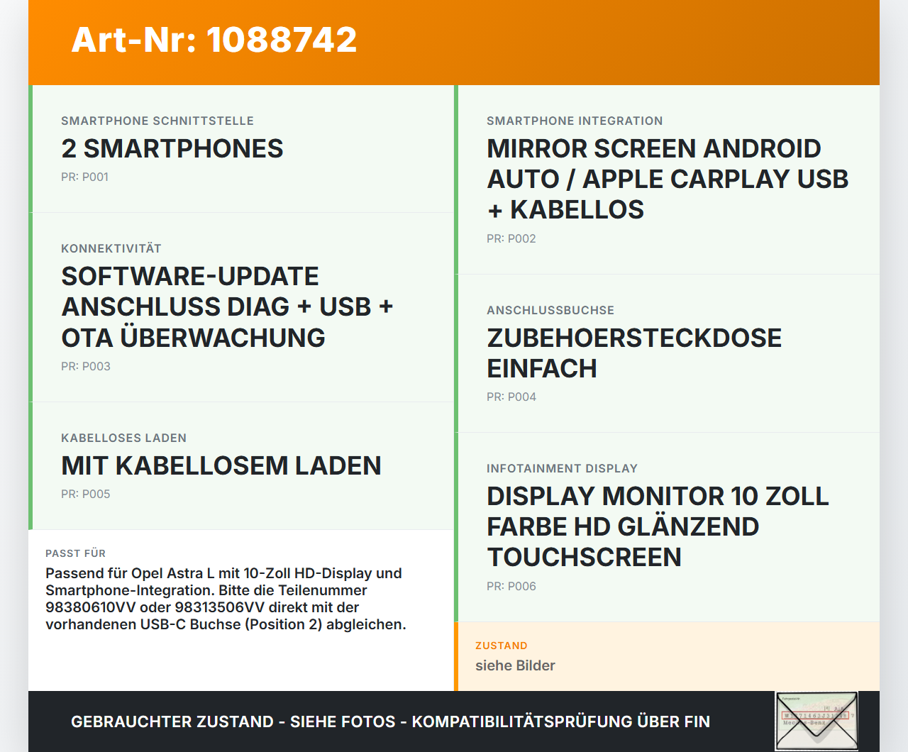 Opel Astra L 21-26 USB-C Buchse Anschluss Pos.2 Opel Astra L 21-26 27.04.2023 98380610VV 98313506VV gebraucht Vorschau 3