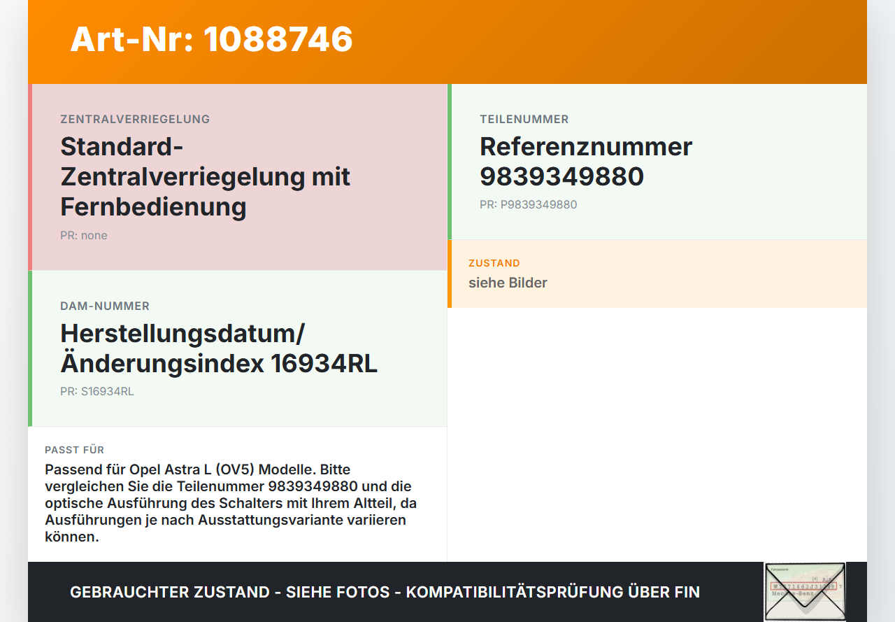Opel Astra L 21-26 Schalter Zentralverriegelung Verriegelung Opel Astra L 21-26 27.04.2023 98393498ZD 9839349880... Vorschau 3