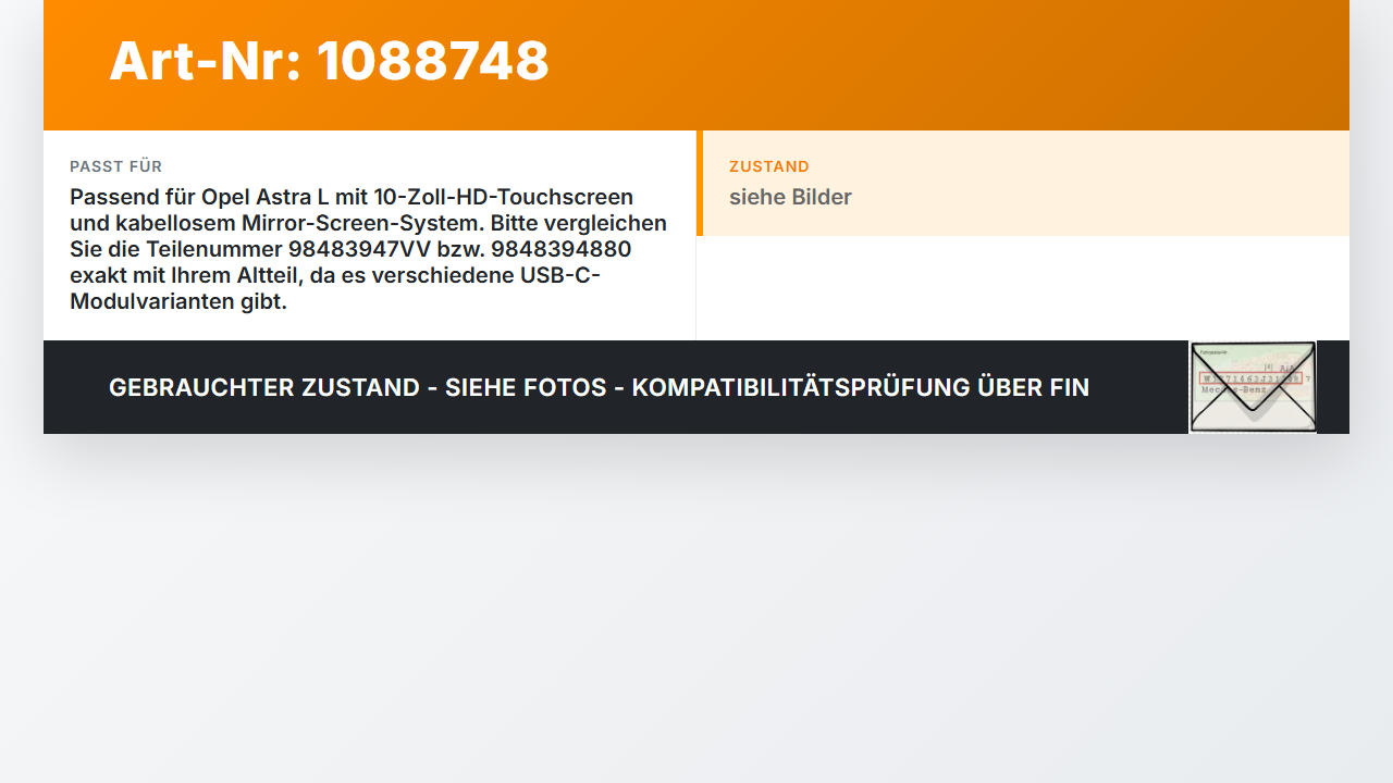 Opel Astra L 21-26 USB-C Buchse Anschluss Opel Astra L 21-26 27.04.2023 9848394880 98483947VV PLP04-05214 gebraucht Vorschau 3