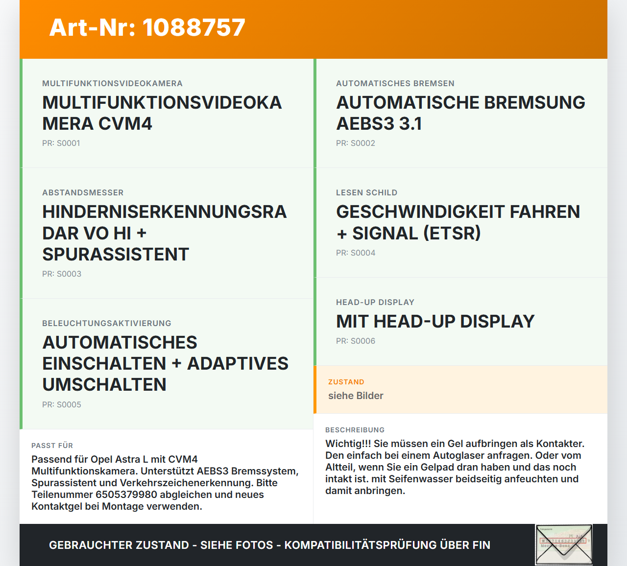 Opel Astra L 21-26 Frontkamera Kamera Multi-Sensor-Modul CVM4 Opel Astra L 21-26 27.04.2023 6505379980 985624708000... Vorschau 3