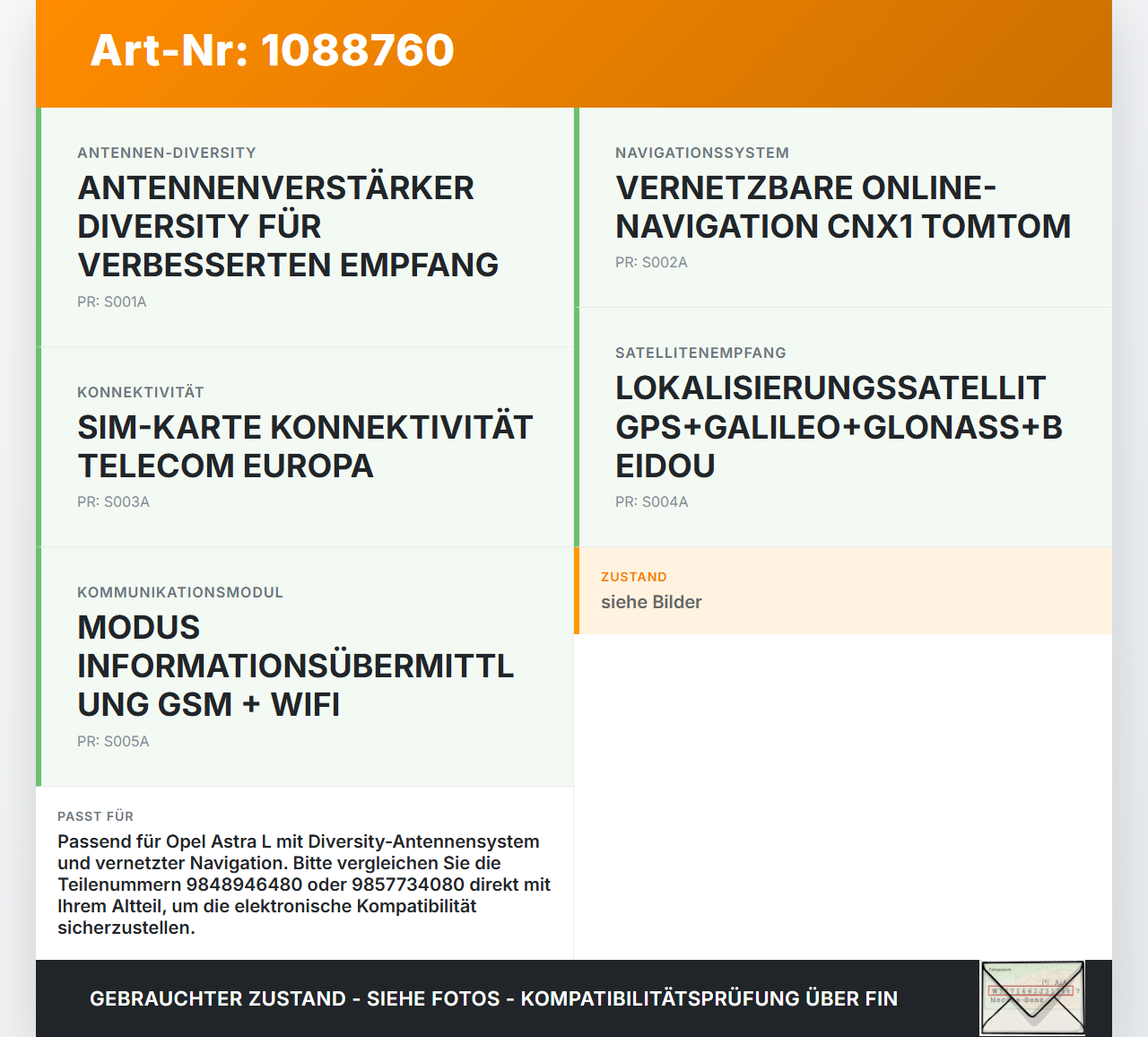 Opel Astra L 21-26 Antennenverstärker Diversity Opel Astra L 21-26 27.04.2023 1689799080 9857734080 9848946480 gebraucht Vorschau 3