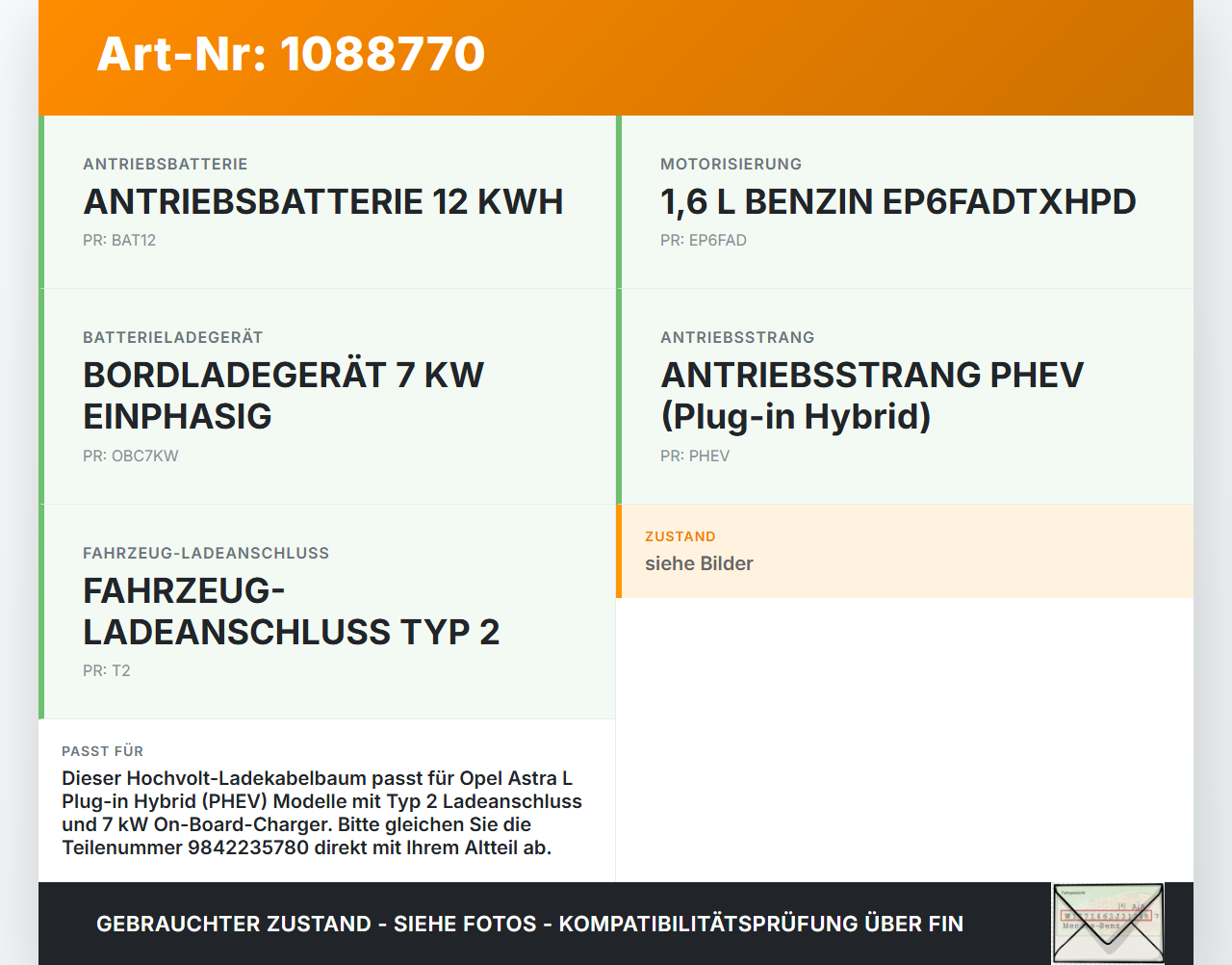 Opel Astra L 21-26 Kabelbaum Leitungssatz Ladedose Ladekabel HV Hochvolt Opel Astra L 21-26 27.04.2023 9842235780... Vorschau 3