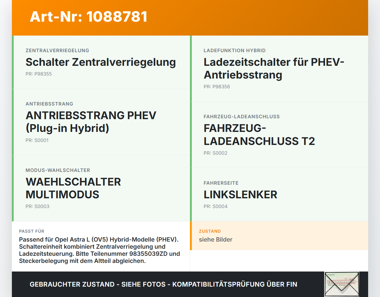 Opel Astra L 21-26 Schalter Zentralverriegelung Verriegelung und Ladezeitschalter Opel Astra L 21-26 27.04.2023... Vorschau 3