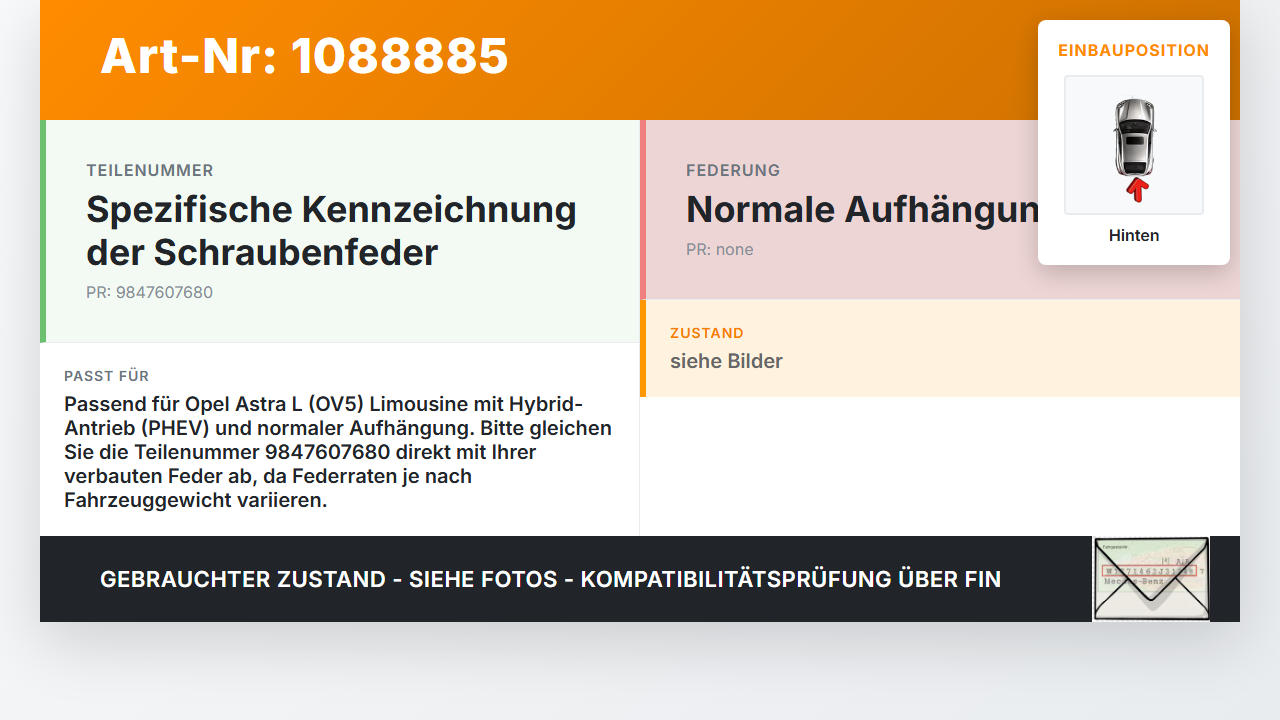 Opel Astra L 21-26 5T Beide Feder Federn Hinten Opel Astra L 21-26 27.04.2023 9847607680 gebraucht Vorschau 3