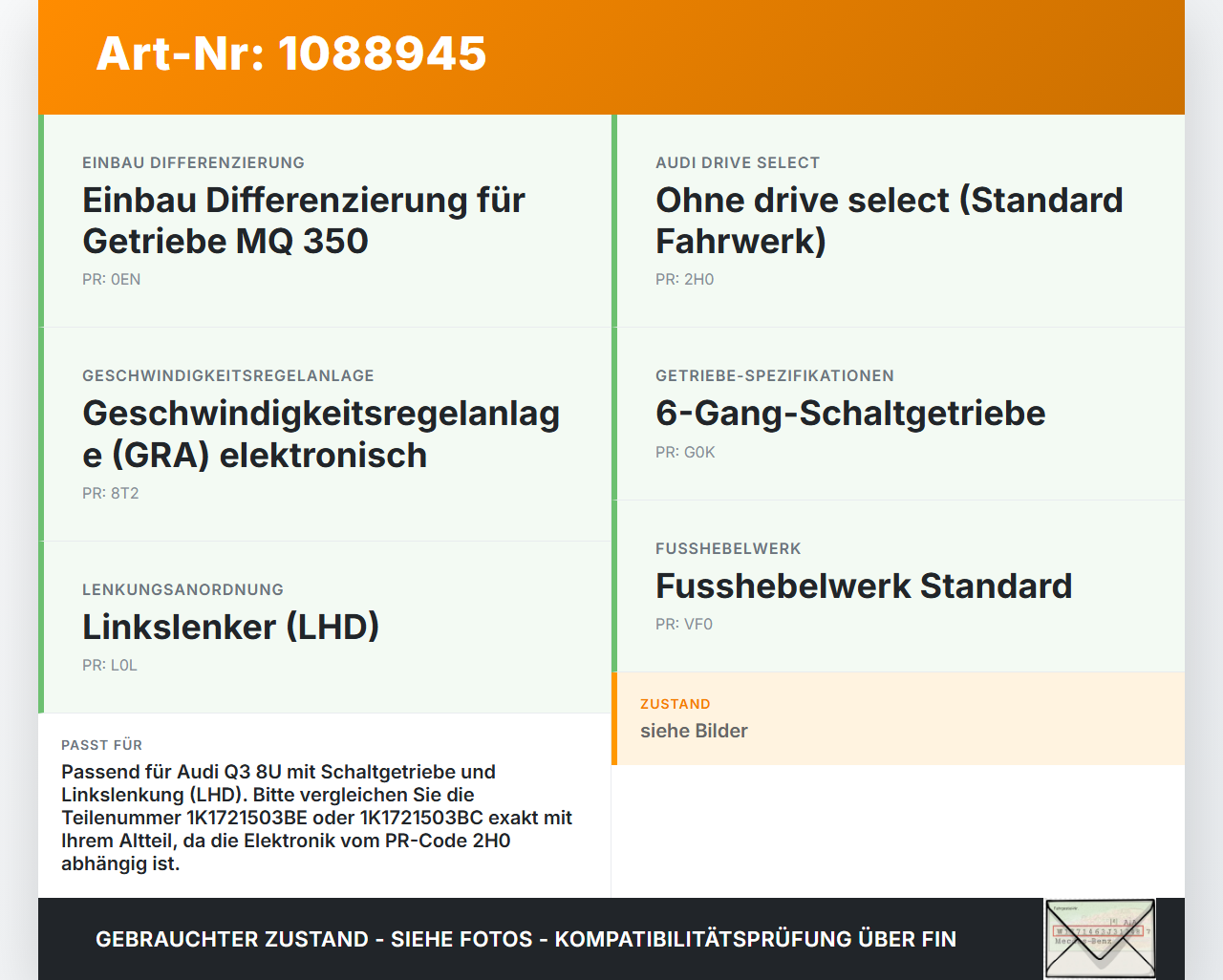 Audi Q3 8U 11-14 TDI 2,0 100KW Gaswertgeber Gaspedal Audi Q3 8U 11-14 25.04.2013 1K1721503BE 1K1721503BC 6510100202... Vorschau 3