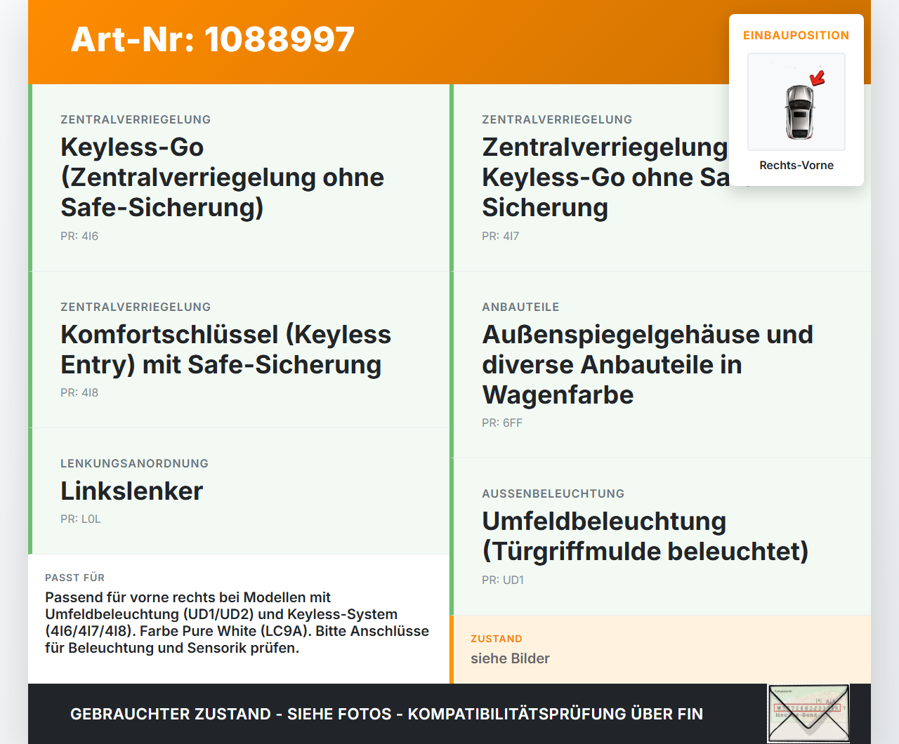 VW Golf 8 VIII 19-24 5T Türgriff Griff aussen Rechts Vorne LC9A VW Golf 8 VIII 19-24 14.08.2023 5H0837206F gebraucht Vorschau 3