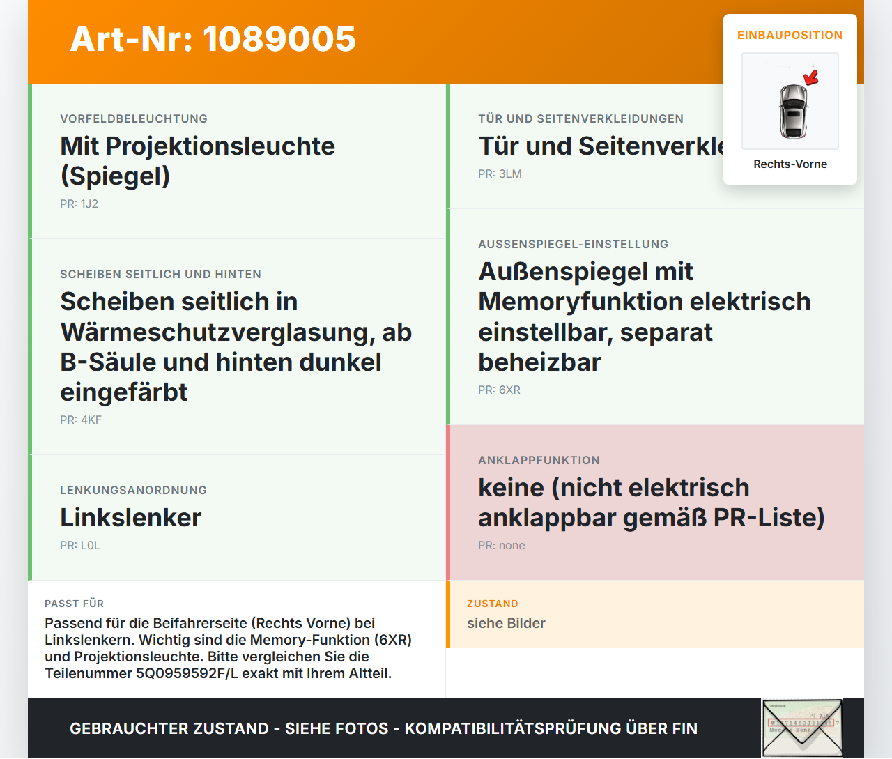 VW Golf 8 VIII 19-24 SG Steuergerät für Tür Airbag Rechts Vorne VW Golf 8 VIII 19-24 14.08.2023 5Q0959592L... Vorschau 3
