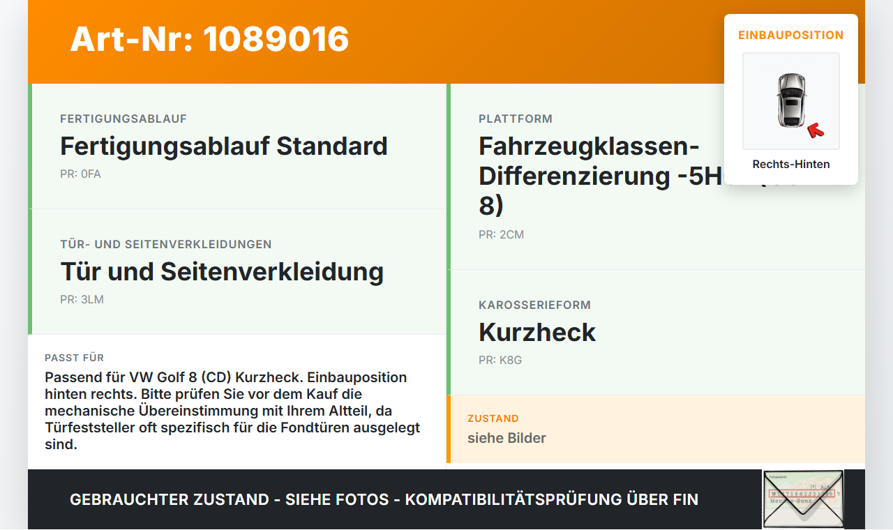 VW Golf 8 VIII 19-24 5T Türfangband Türbremse Türanschlag Rechts Hinten VW Golf 8 VIII 19-24 14.08.2023 5G4839249A... Vorschau 3