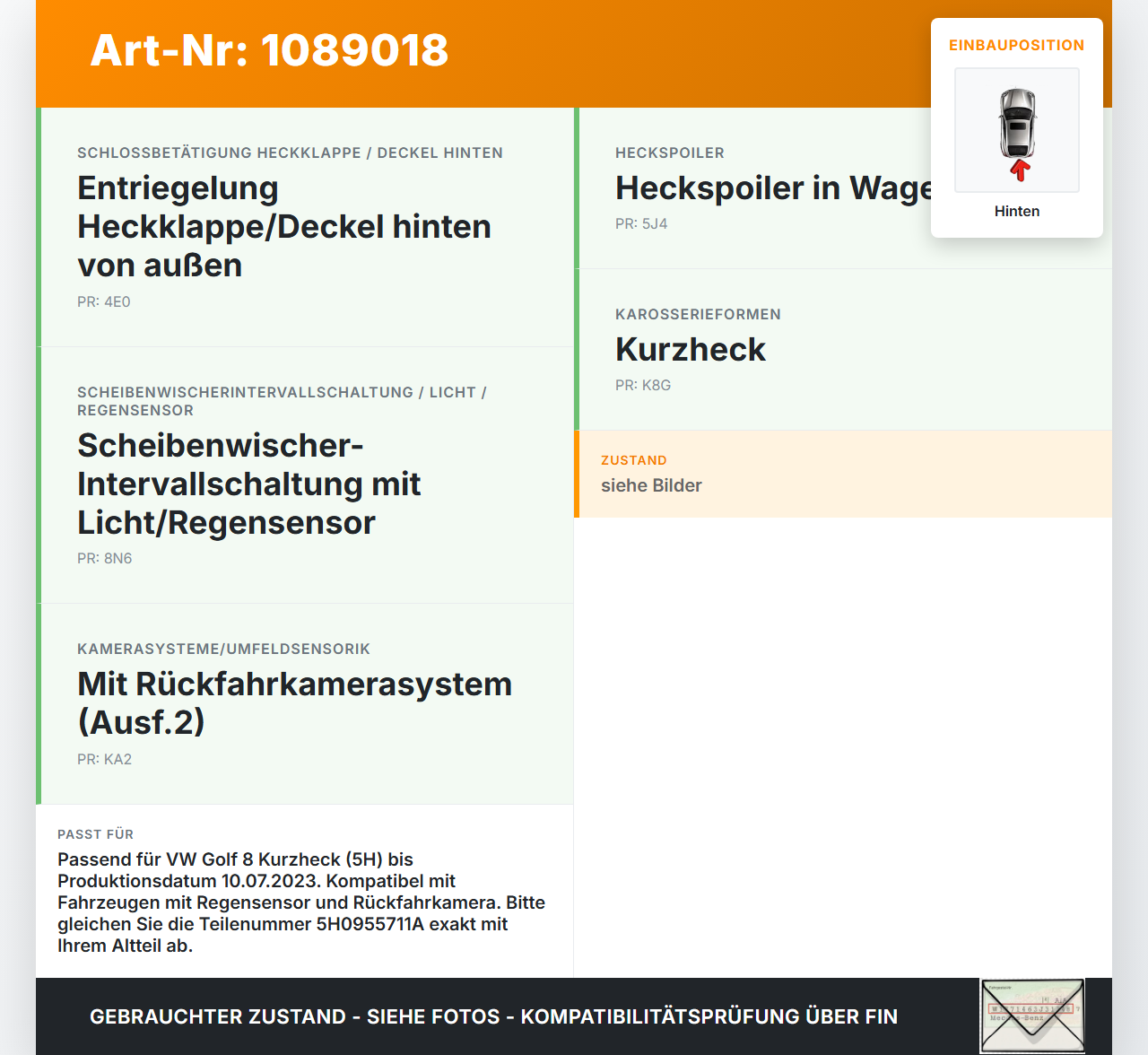 VW Golf 8 VIII 19-24 5T Wischermotor Hinten Heckwischermotor VW Golf 8 VIII 19-24 14.08.2023 5H0955711A W000108530... Vorschau 3