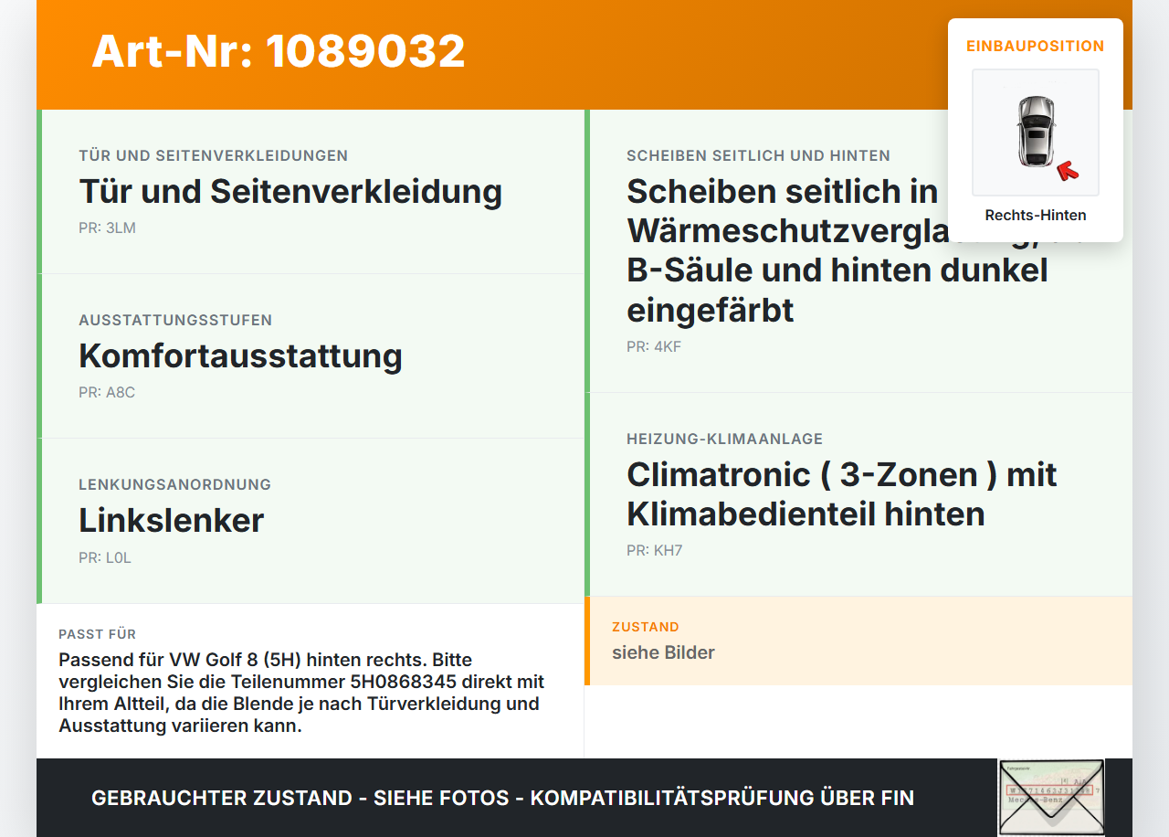 VW Golf 8 VIII 19-24 5T Fensterheberschalter Schalter Rechts Hinten VW Golf 8 VIII 19-24 14.08.2023 5H0868345 gebraucht Vorschau 3