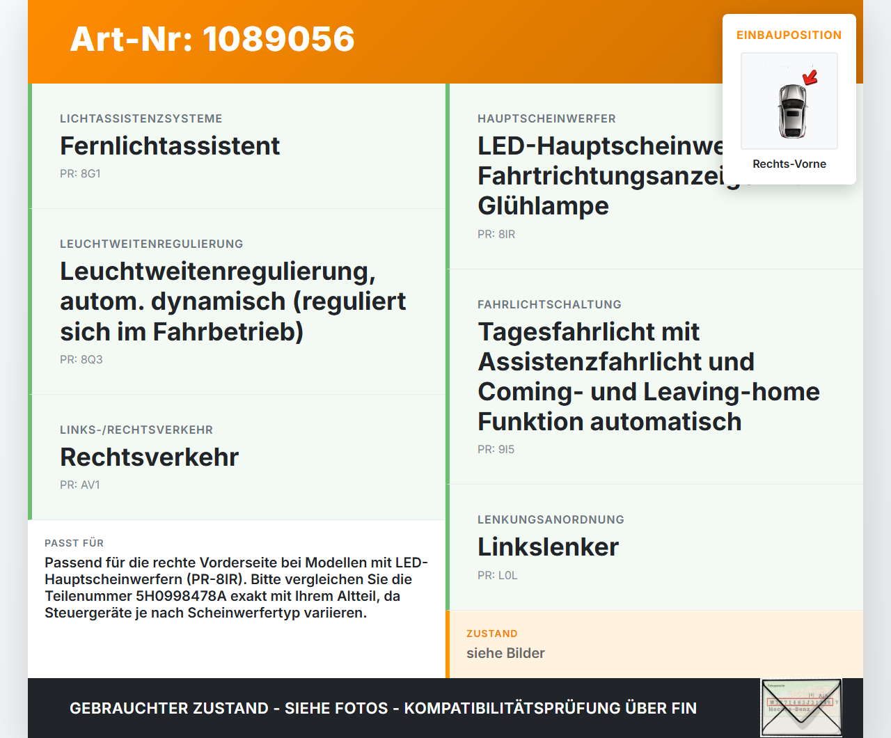 VW Golf 8 VIII 19-24 Steuergerät ECU Modul LED Leuchtmodul Rechts Vorne VW Golf 8 VIII 19-24 14.08.2023 5H0998478A... Vorschau 3