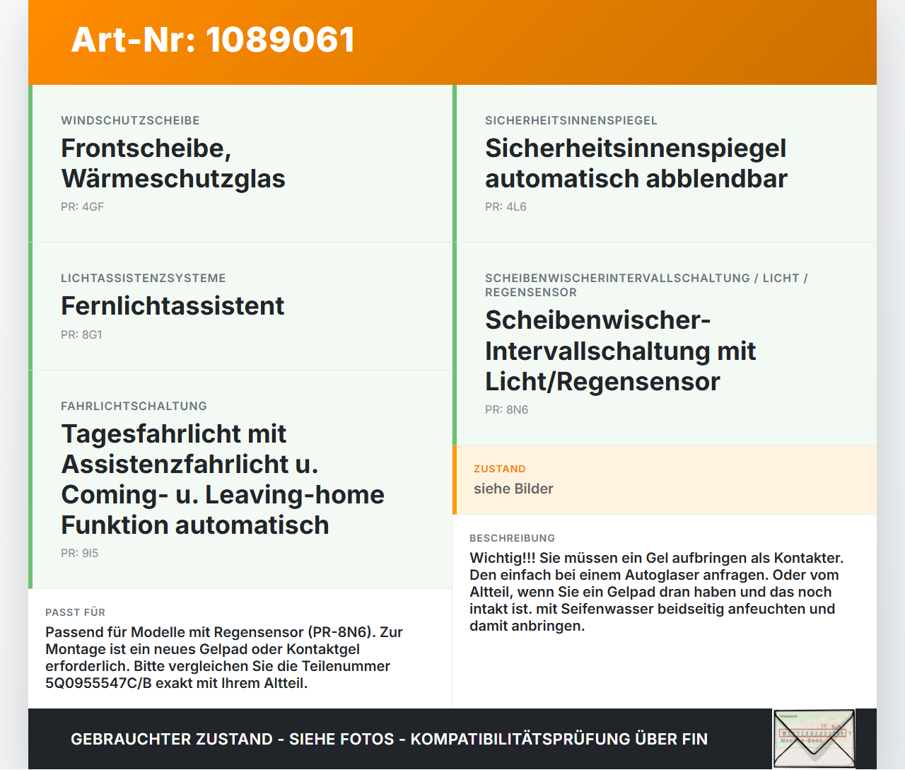 VW Golf 8 VIII 19-24 Regensensor VW Golf 8 VIII 19-24 14.08.2023 5Q0955547C gebraucht Vorschau 3
