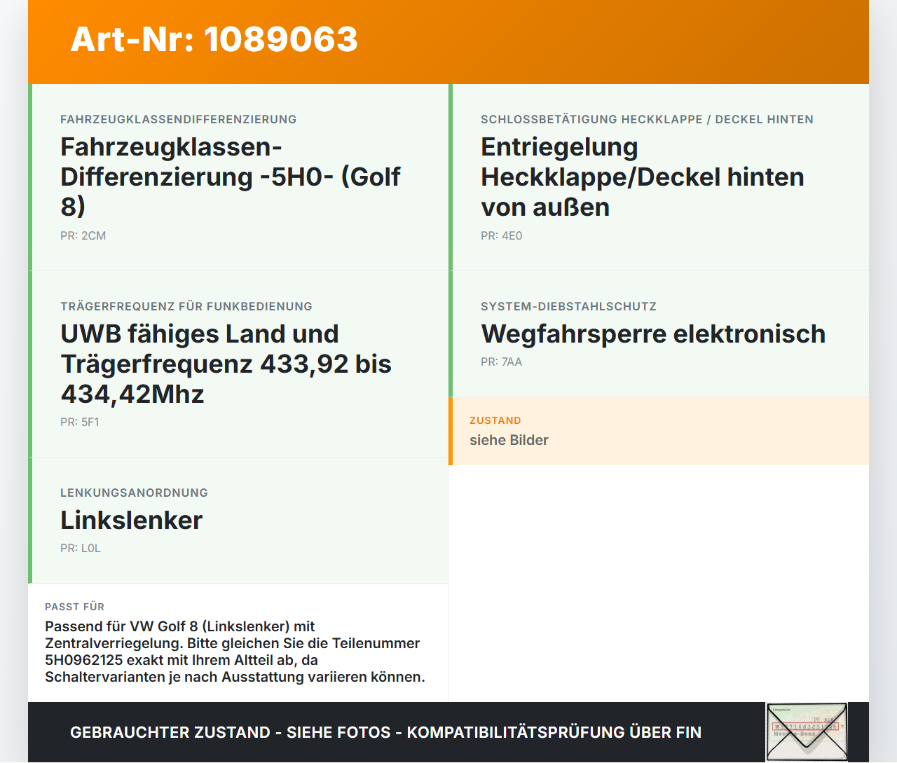 VW Golf 8 VIII 19-24 Schalter Zentralverriegelung Verriegelung VW Golf 8 VIII 19-24 14.08.2023 5H0962125... Vorschau 3