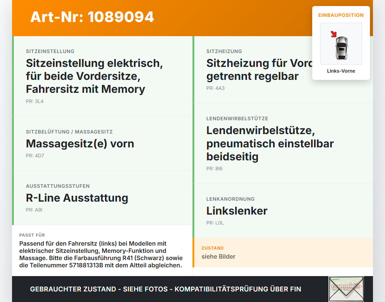 VW Tayron R41 Abdeckung Blende für Sitz Fahrersitz Links Vorne VW Tayron R41 20.08.2025 571881313B gebraucht Vorschau 3