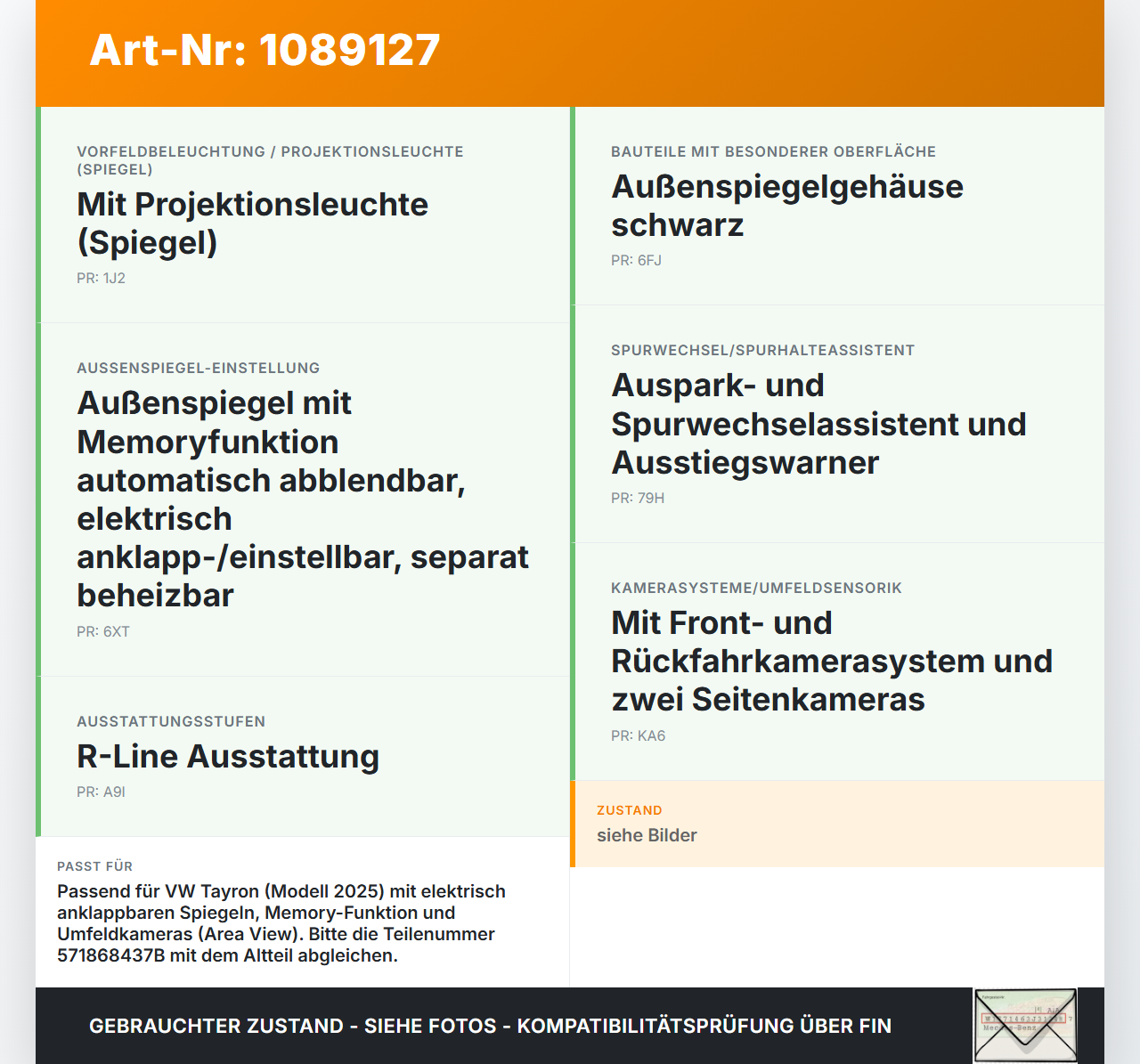 VW Tayron R41 Blende Innen Auflage Applikation für Spiegelfuß VW Tayron R41 20.08.2025 571868437B gebraucht Vorschau 3