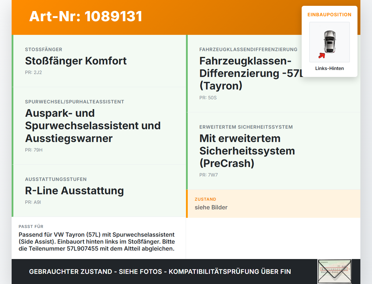 VW Tayron R41 Halter Träger Aufnahme Führung für Stoßstange Totwinkelassistent Links Hinten VW Tayron R41... Vorschau 3