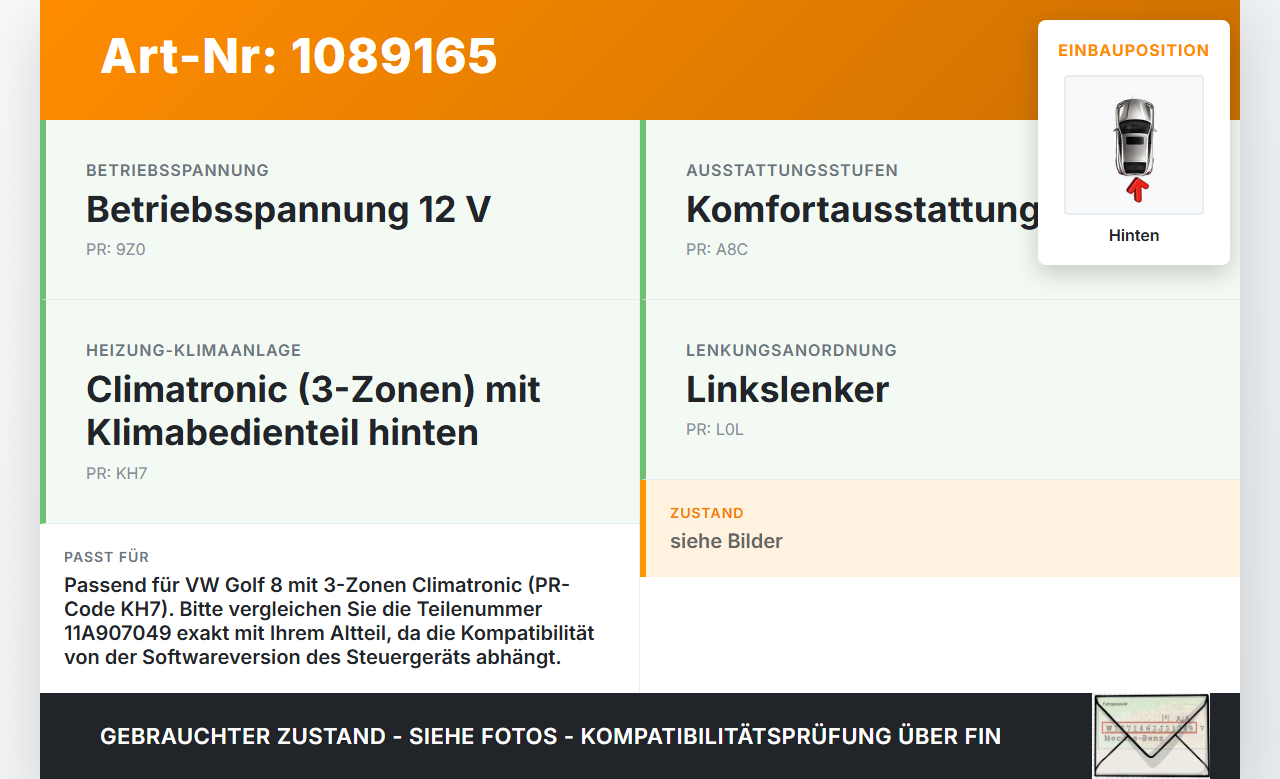VW Golf 8 VIII 19-24 Bedienteil Bedienelement Heizung Klimabedienteil Hinten VW Golf 8 VIII 19-24 14.08.2023... Vorschau 3