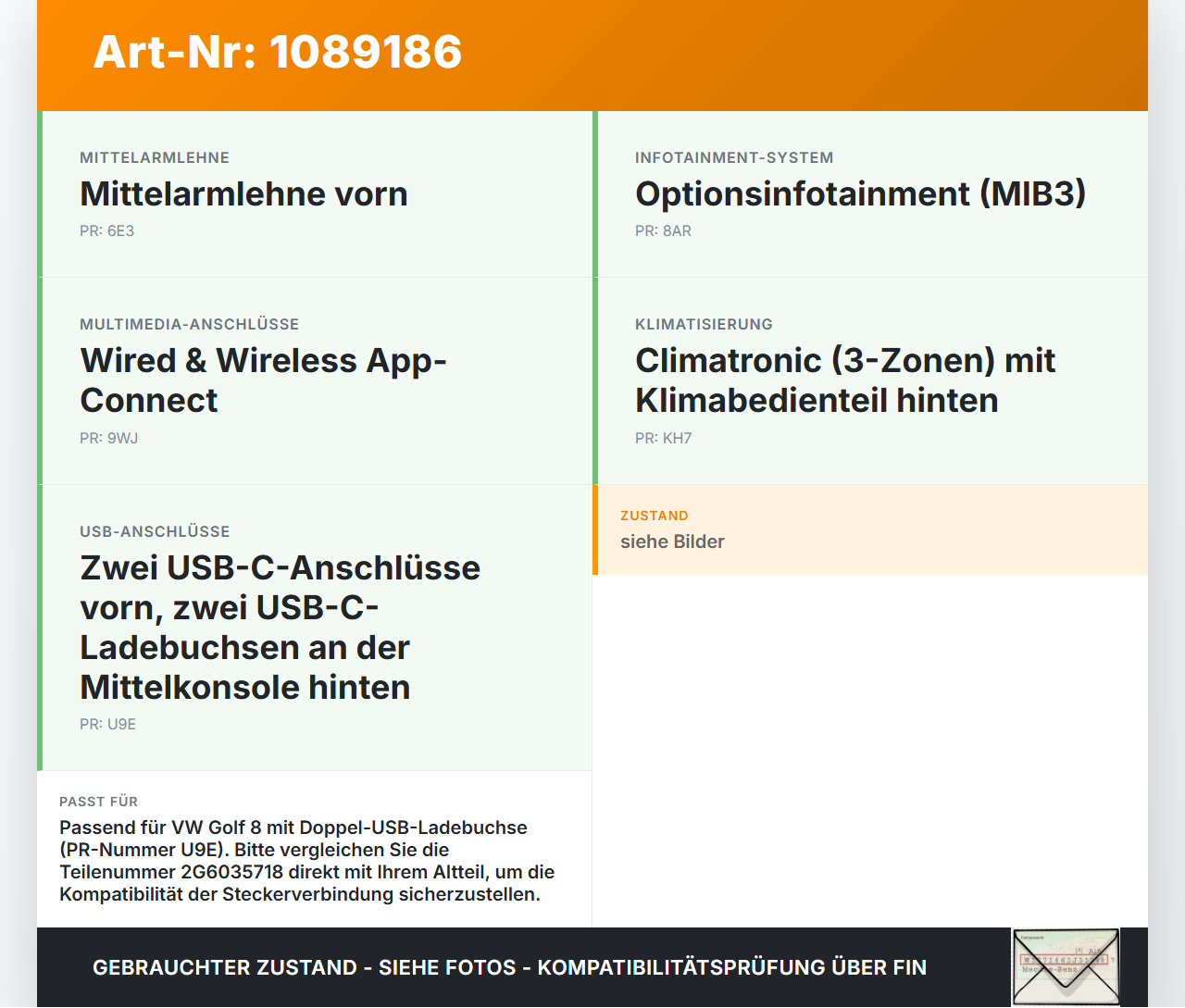 VW Golf 8 VIII 19-24 USB-C Buchse Anschluss VW Golf 8 VIII 19-24 14.08.2023 2G6035718 35645242 gebraucht Vorschau 3
