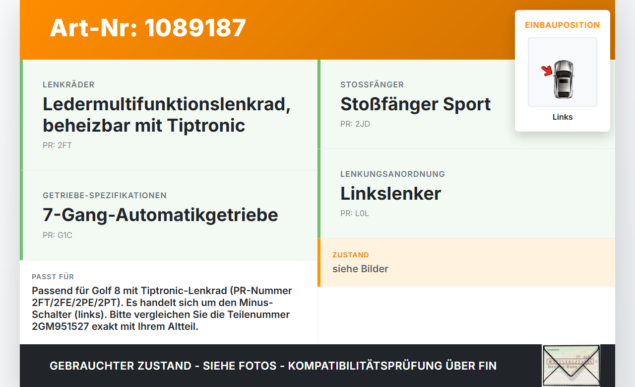VW Golf 8 VIII 19-24 Schaltwippe Schalter Minus für Lenkrad Links VW Golf 8 VIII 19-24 14.08.2023 2GM951527... Vorschau 3