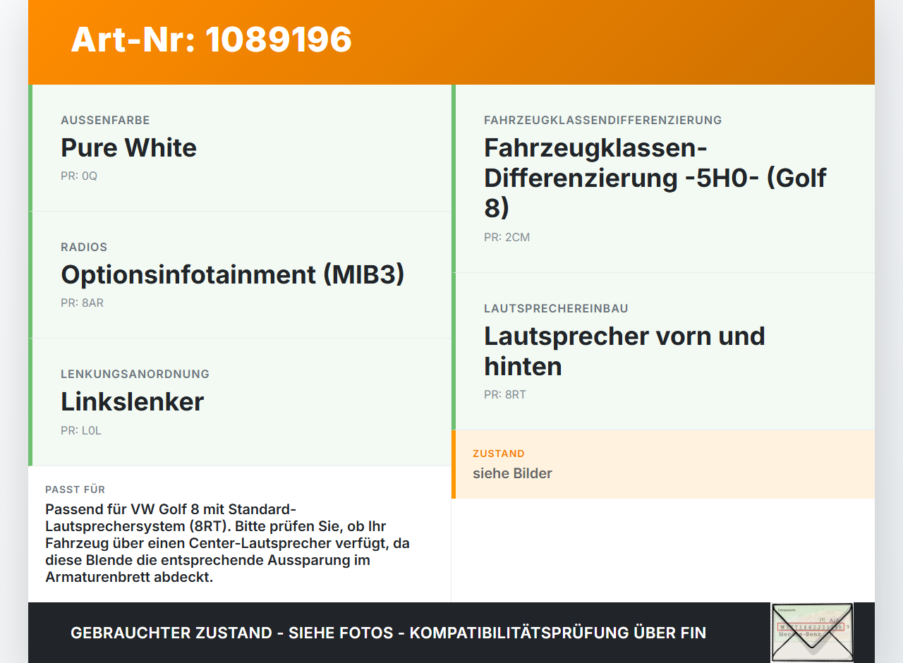 VW Golf 8 VIII 19-24 Blende für Armaturenbrett Abdeckung für Lautsprecher Center VW Golf 8 VIII 19-24 14.08.2023... Vorschau 3