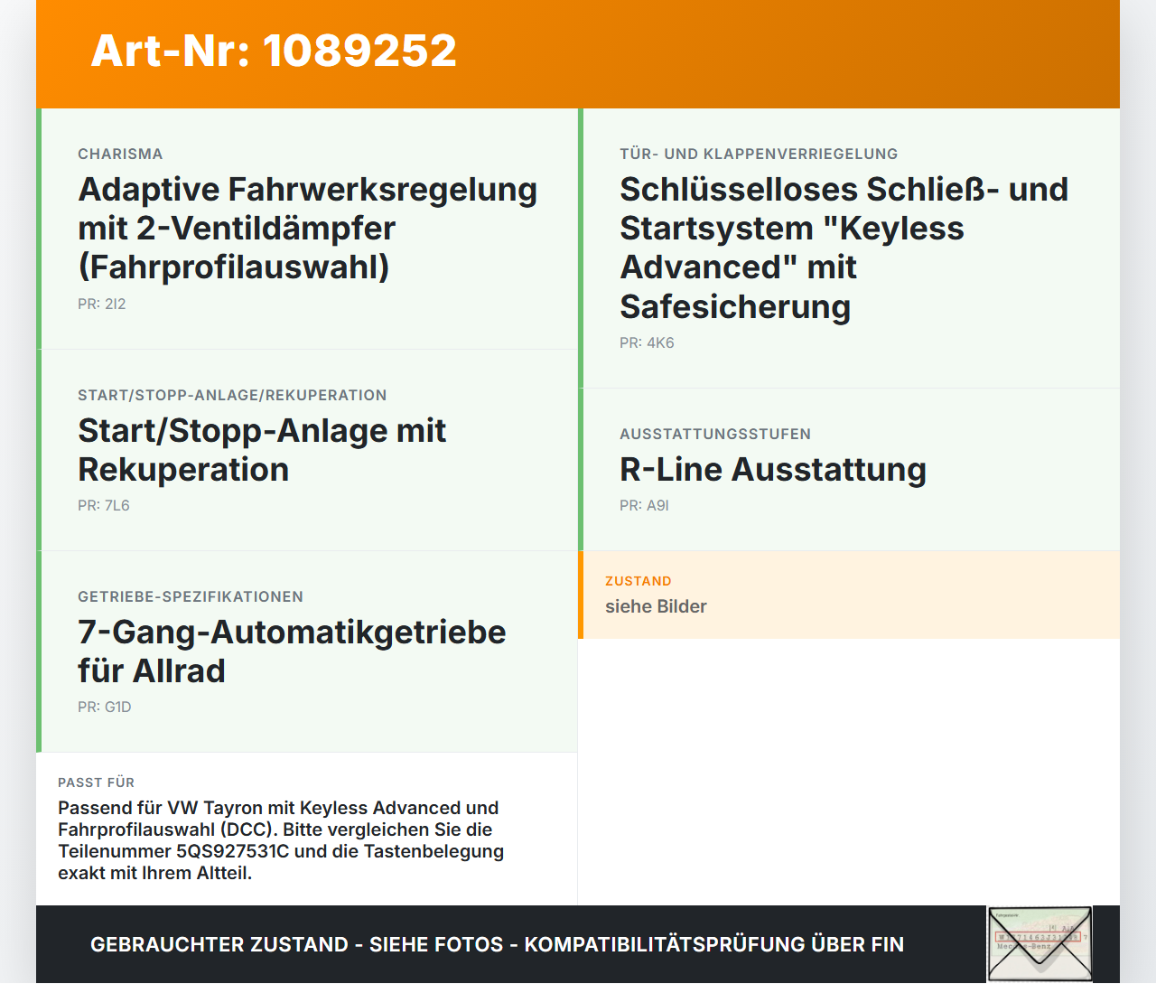 VW Tayron R41 Schalter Start Stop On Off Anlassschalter VW Tayron R41 20.08.2025 5QS927531C 5QS927531CCZH gebraucht Vorschau 3