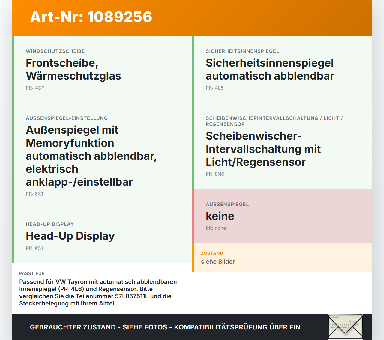 VW Tayron R41 Innenspiegel Rückspiegel Spiegel Innen VW Tayron R41 20.08.2025 57L857511L 57L857334 57L857511L4PK... Vorschau 3