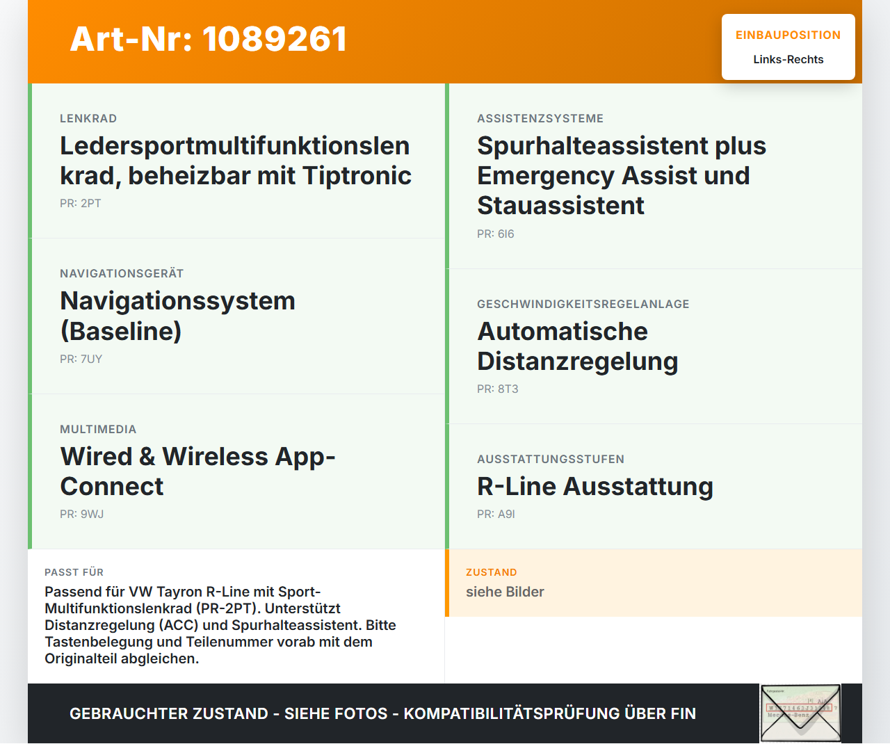 VW Tayron R41 Lenkradschalter Multifunktionstasten Schalter für Lenkrad Links und Rechts VW Tayron R41 20.08.2025... Vorschau 3