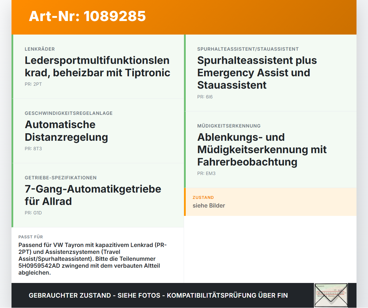 VW Tayron R41 Steuergerät ECU Modul Berührungserkennung für Lenkrad VW Tayron R41 20.08.2025 5H0959542AD gebraucht Vorschau 3